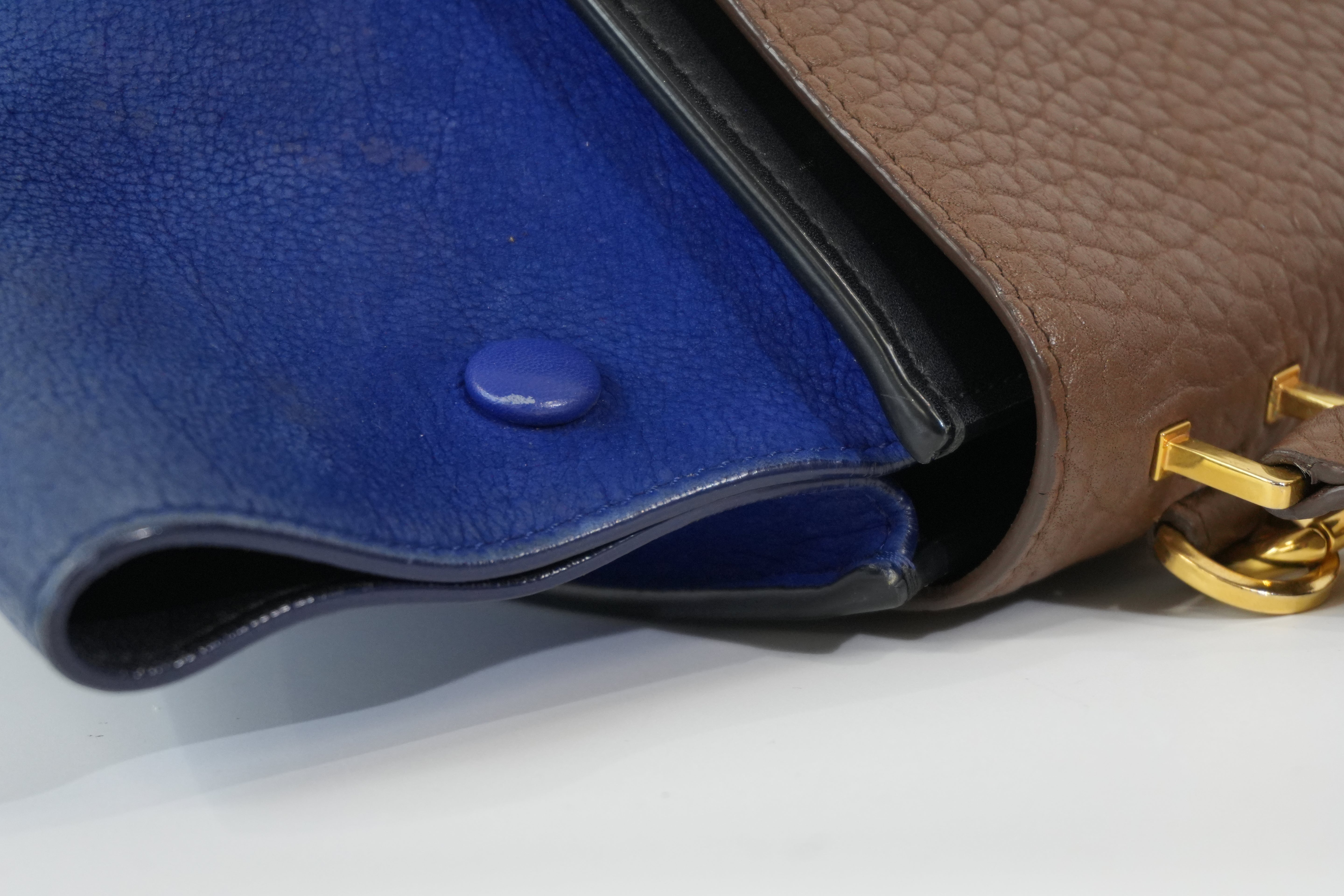 Pre-owned Celine Two Way Trapeze Shoulder Bag Blue and Brown