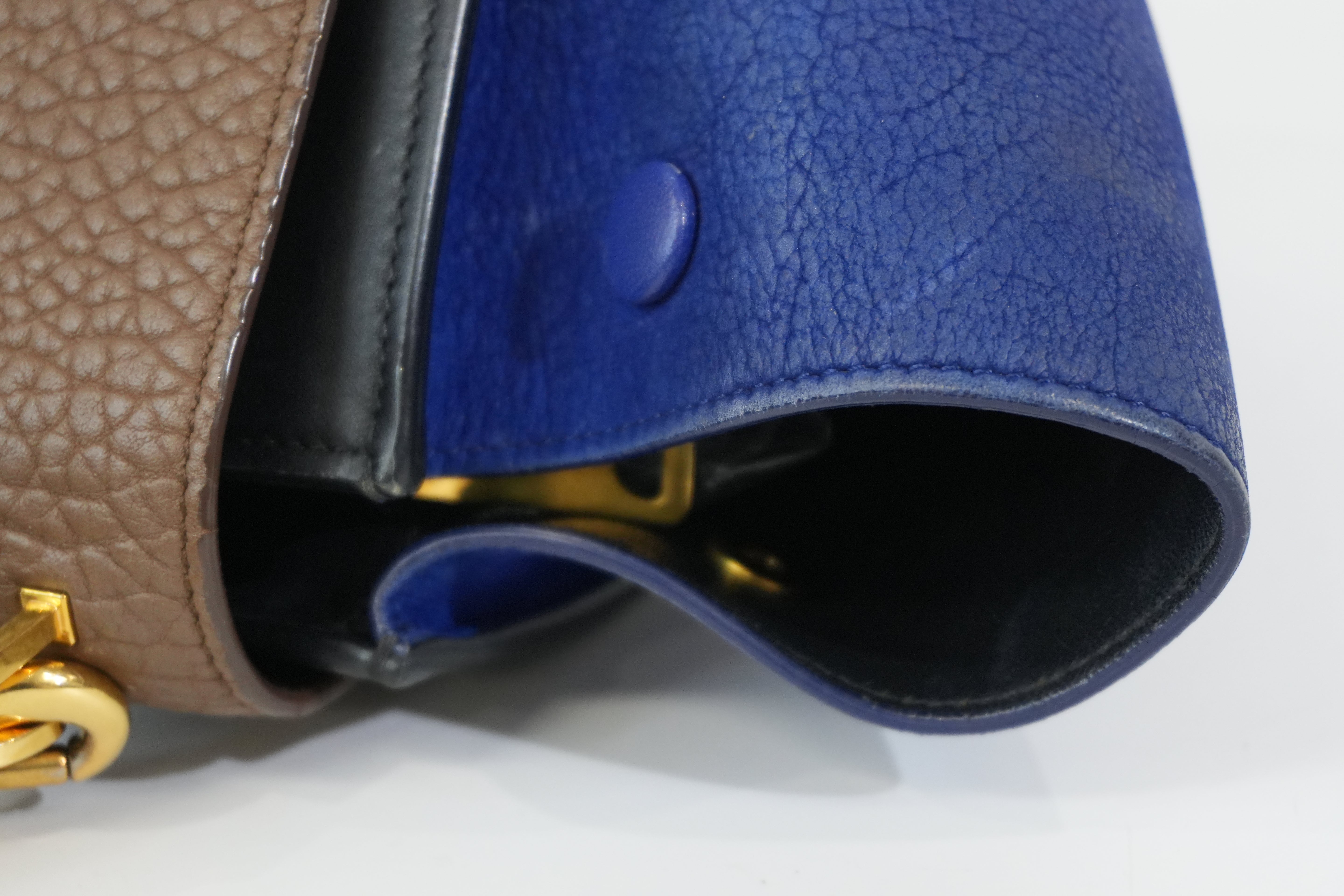 Pre-owned Celine Two Way Trapeze Shoulder Bag Blue and Brown