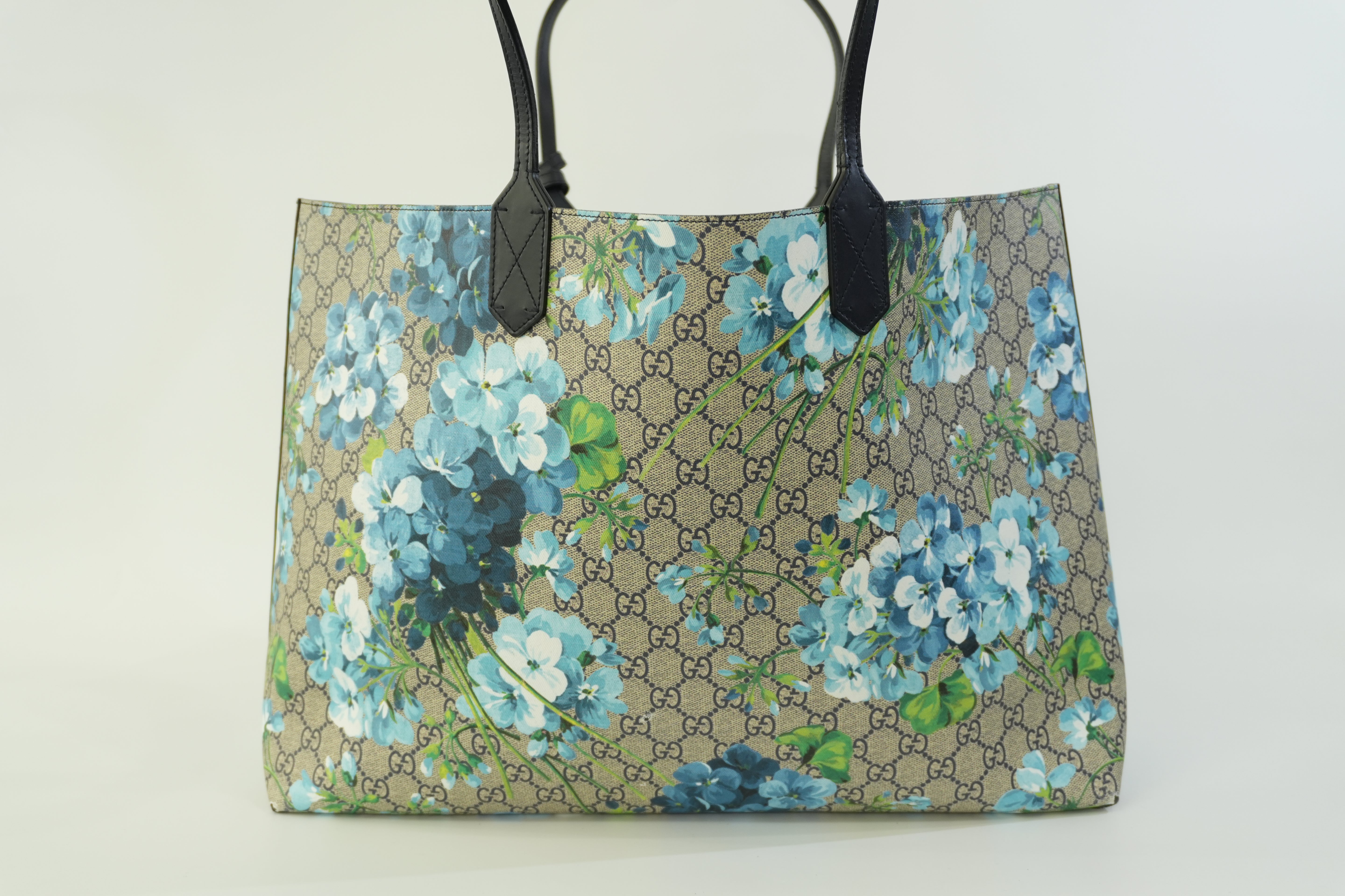 Pre-owned Gucci Canvas Blooms Reversible Tote Bag Blue