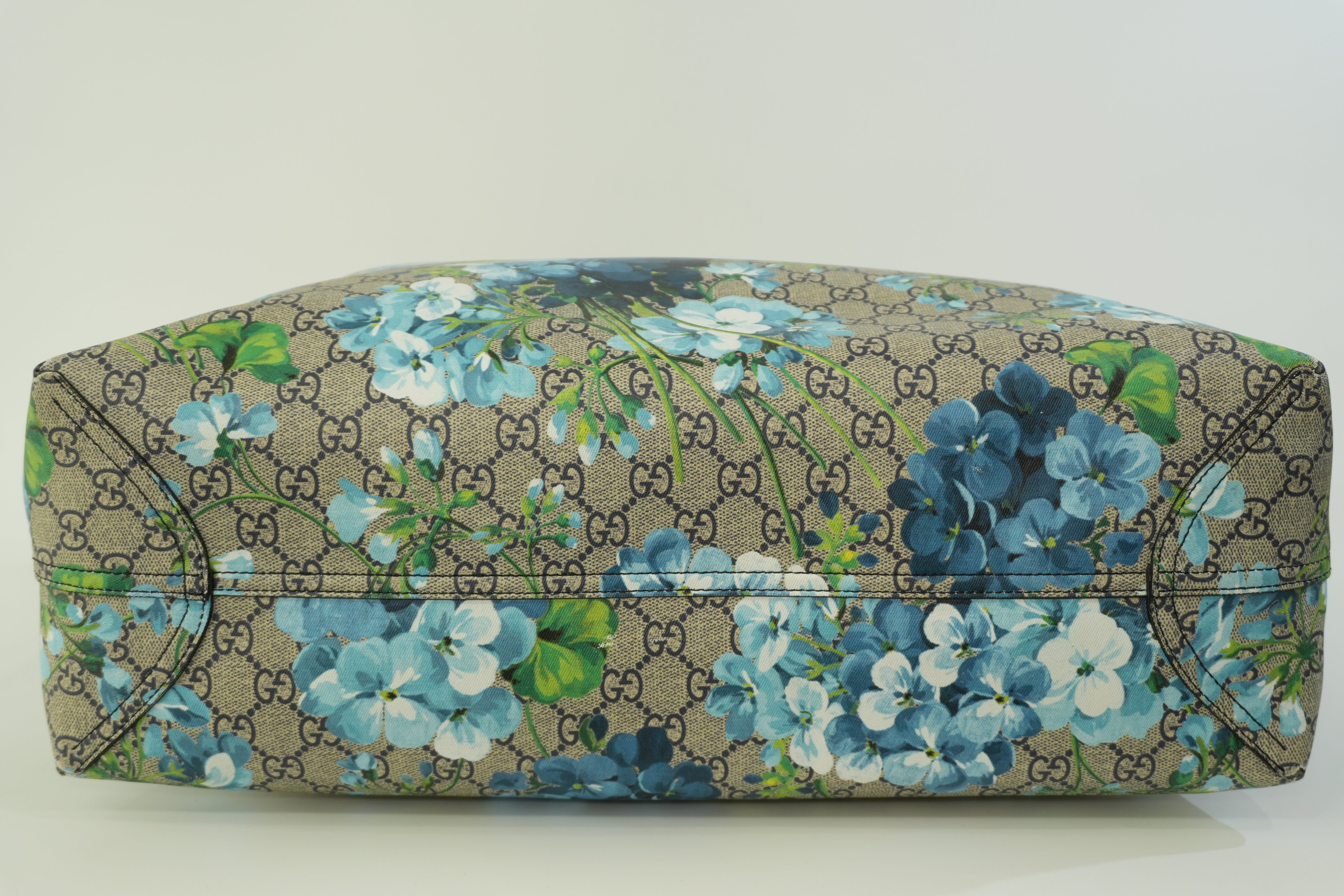 Pre-owned Gucci Canvas Blooms Reversible Tote Bag Blue