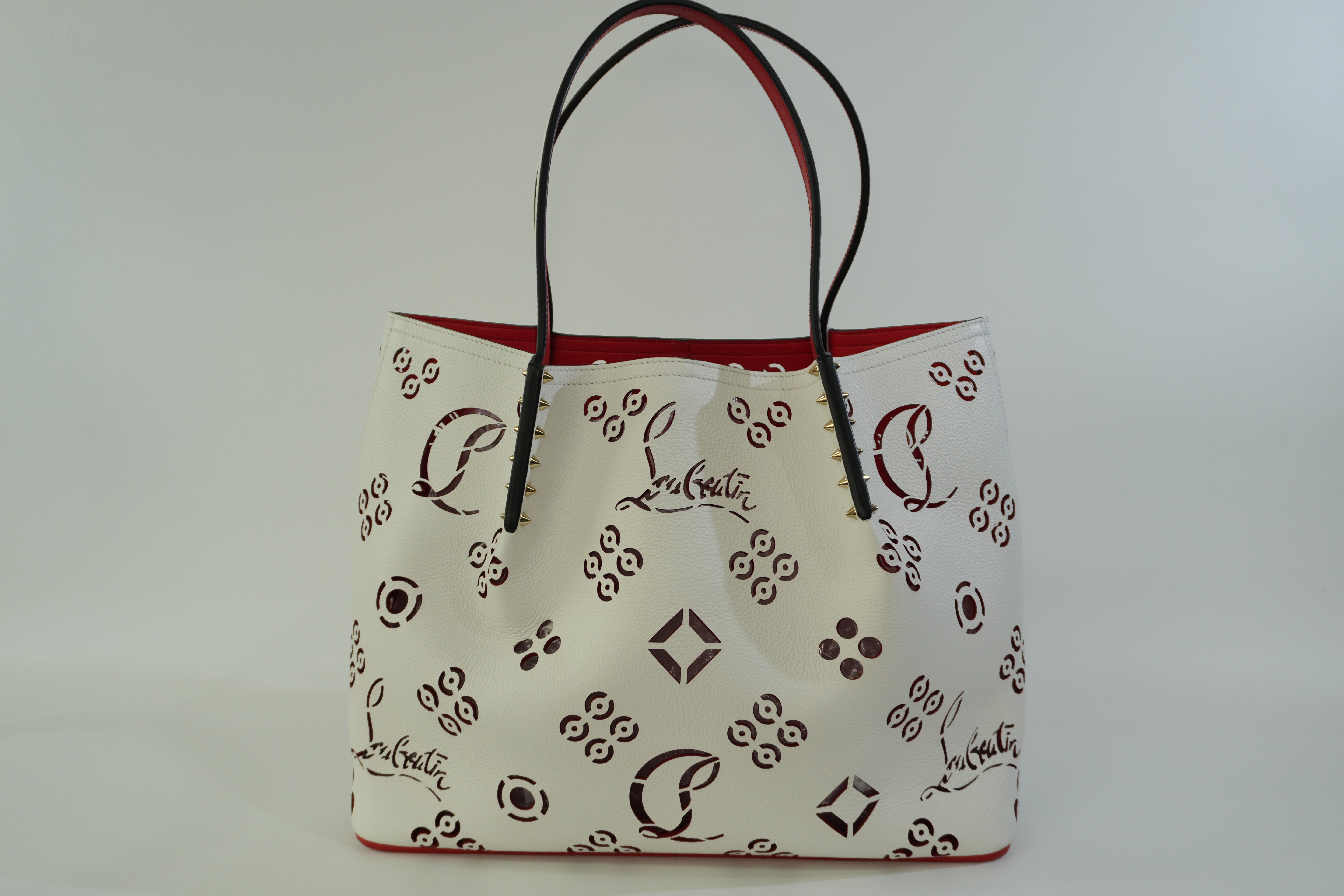 Pre-owned Christian Louboutin Leather Cabarock Perforated Tote Bag White