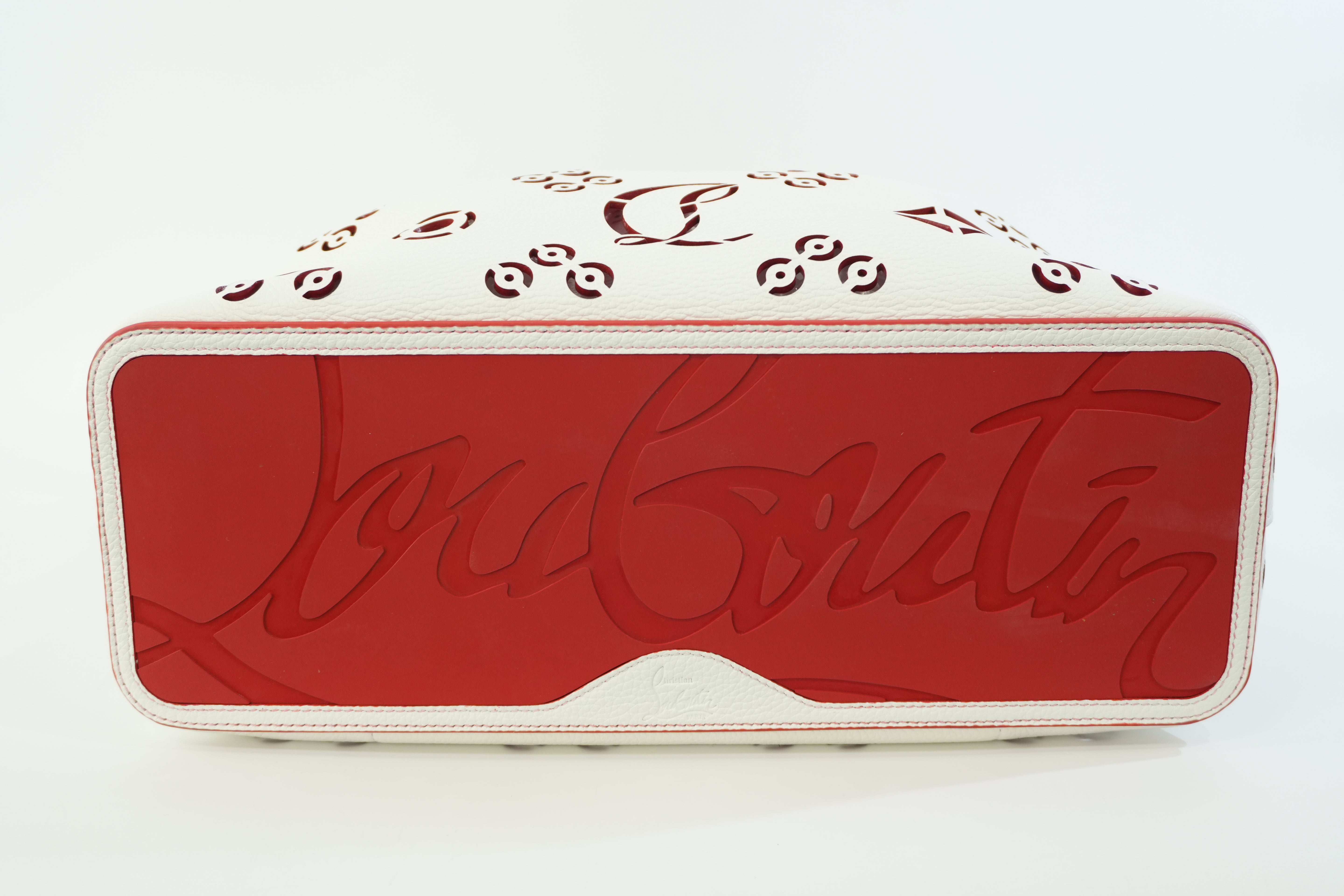 Pre-owned Christian Louboutin Leather Cabarock Perforated Tote Bag White