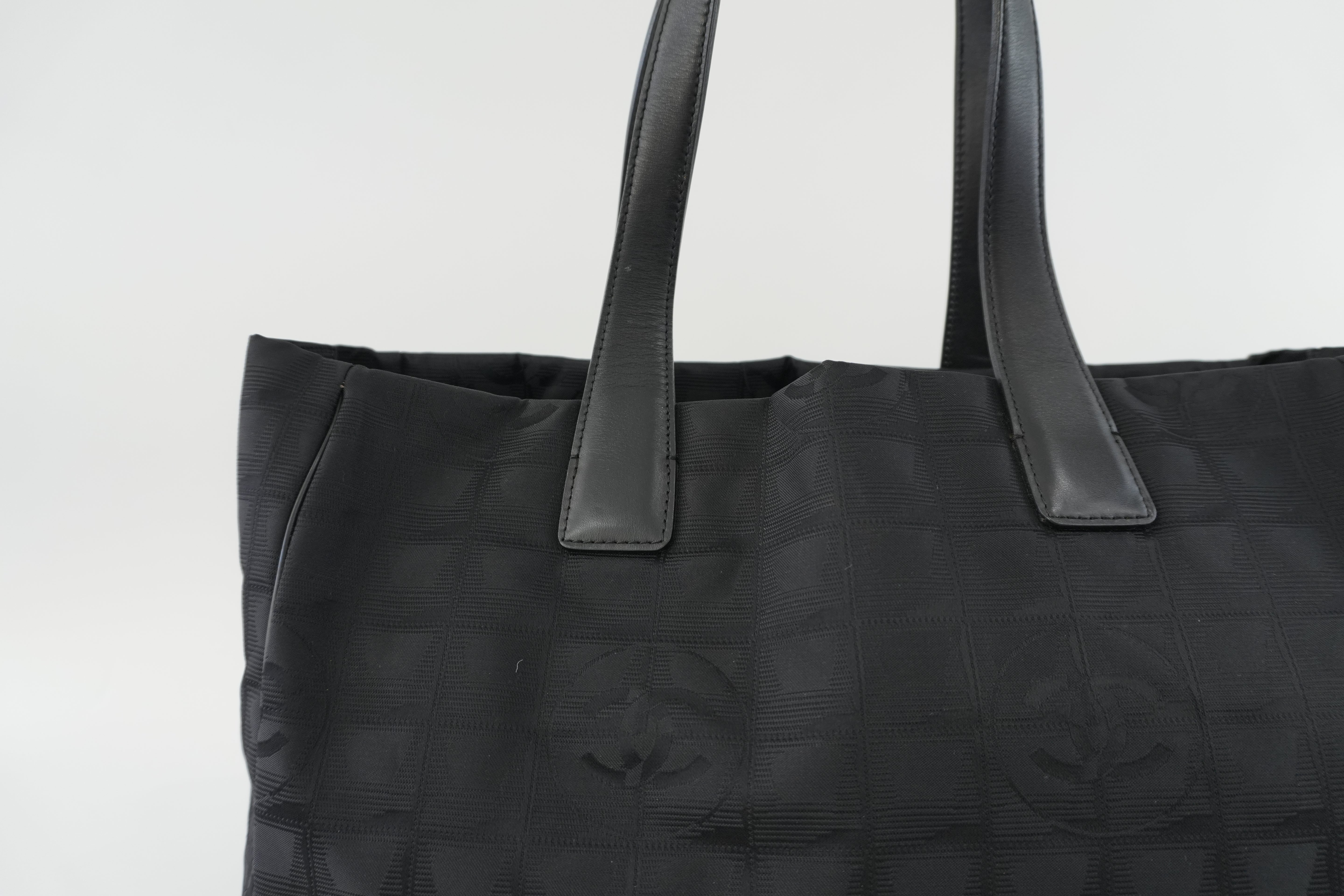 Chanel New Travel Line Tote Bag Black Nylon Used