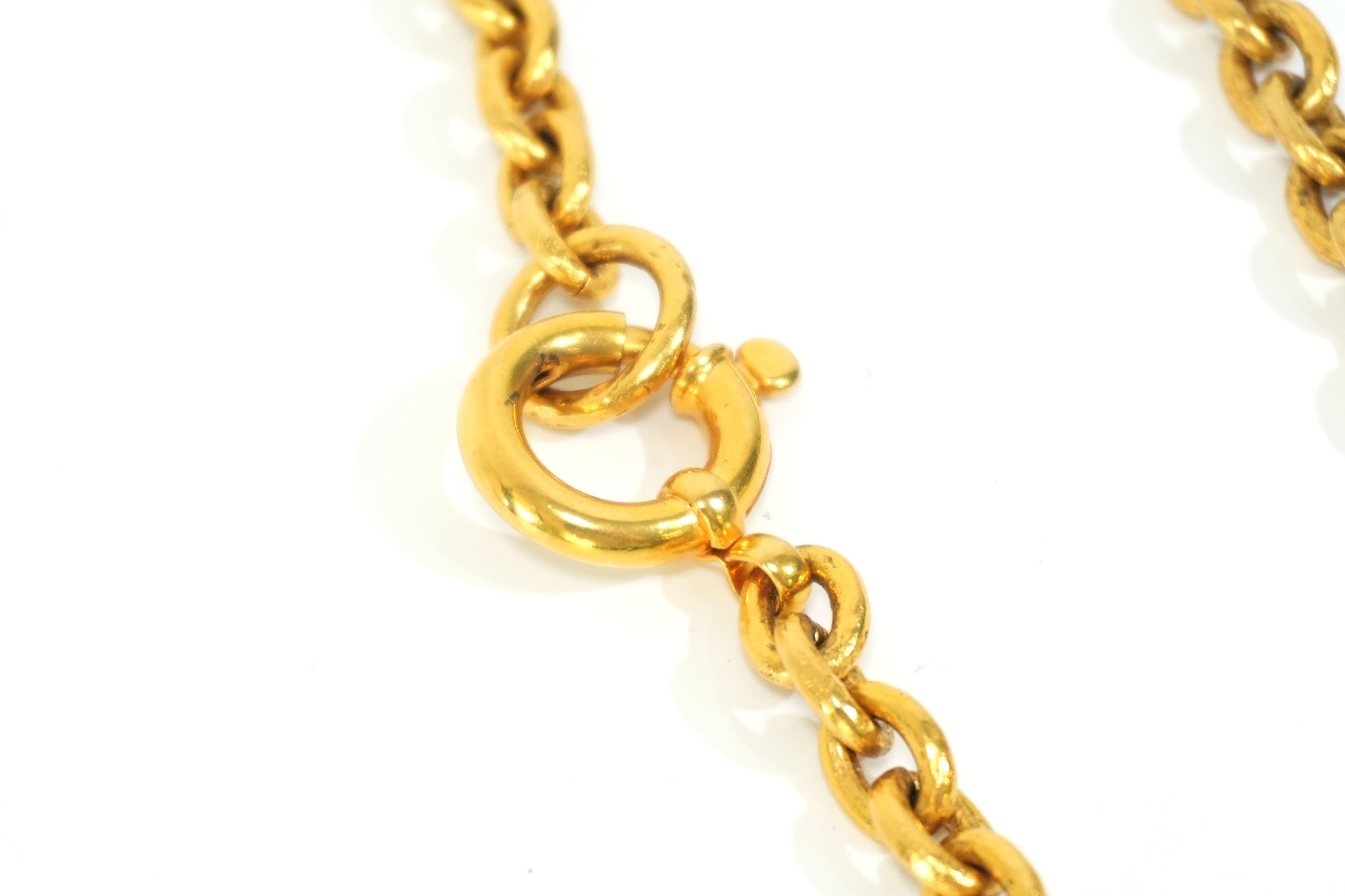 Pre-owned Chanel 24k Gold Plated Vintage Gripoix Cross Necklace 65cm