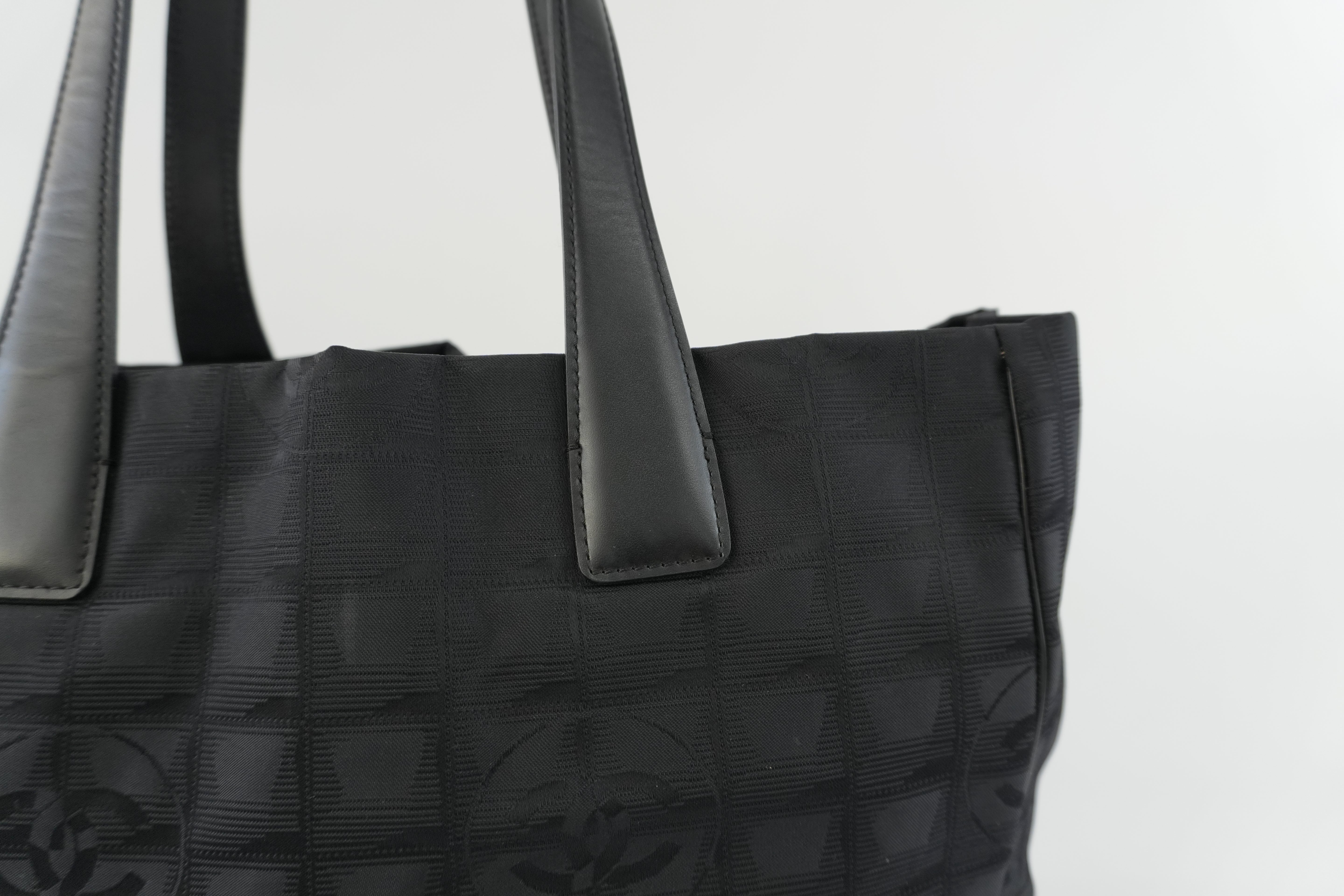 Chanel New Travel Line Tote Bag Black Nylon Used