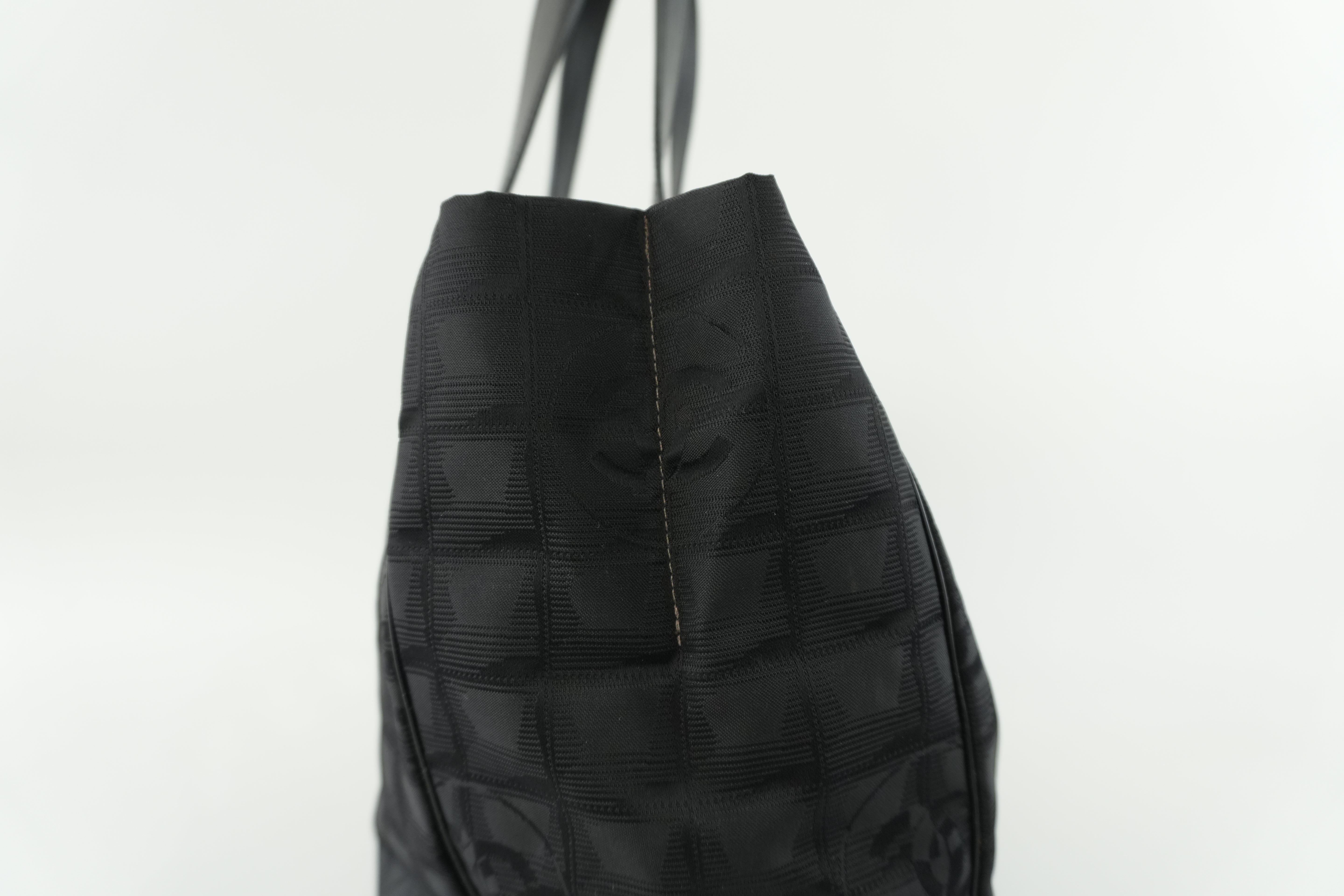 Chanel New Travel Line Tote Bag Black Nylon Used