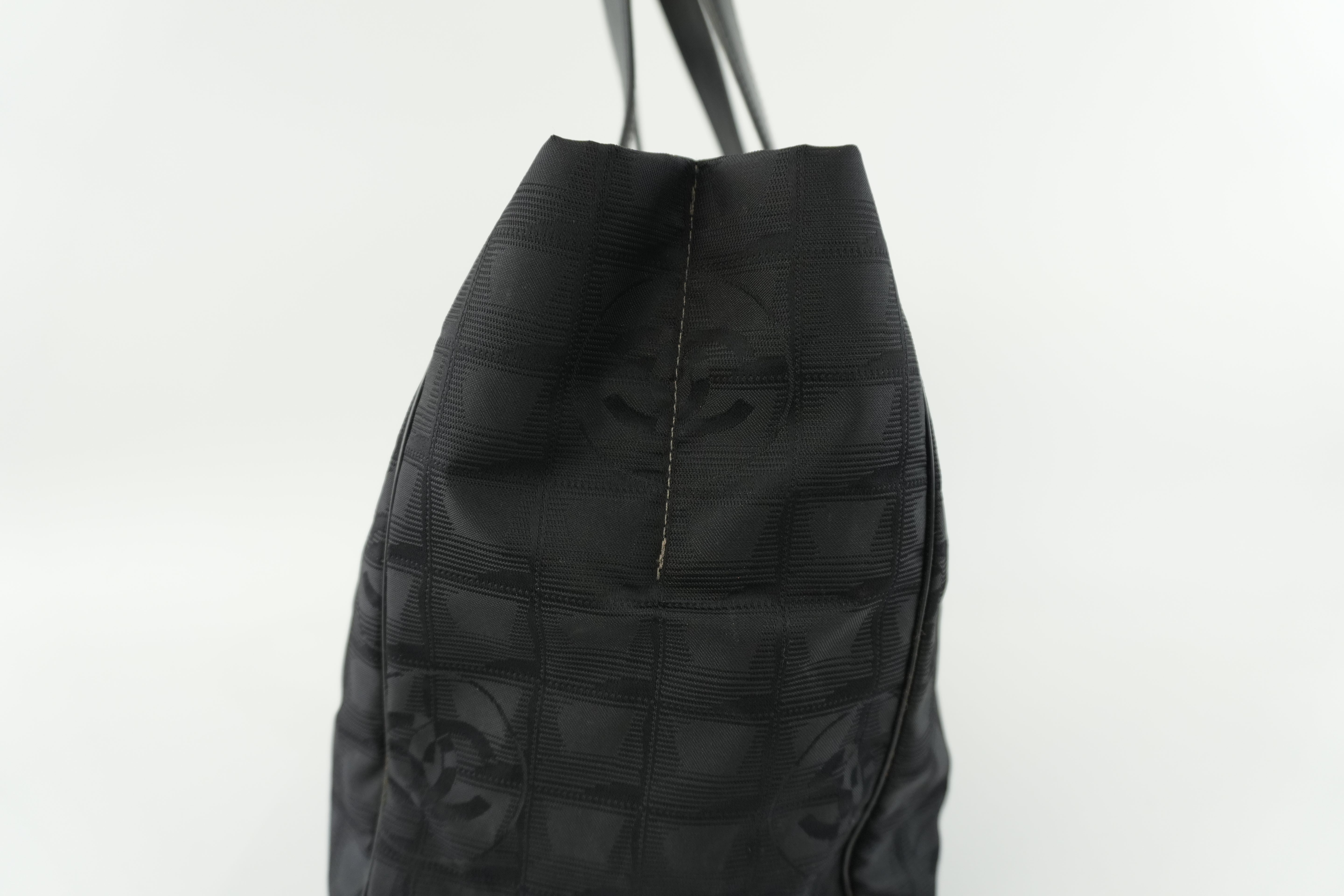 Chanel New Travel Line Tote Bag Black Nylon Used