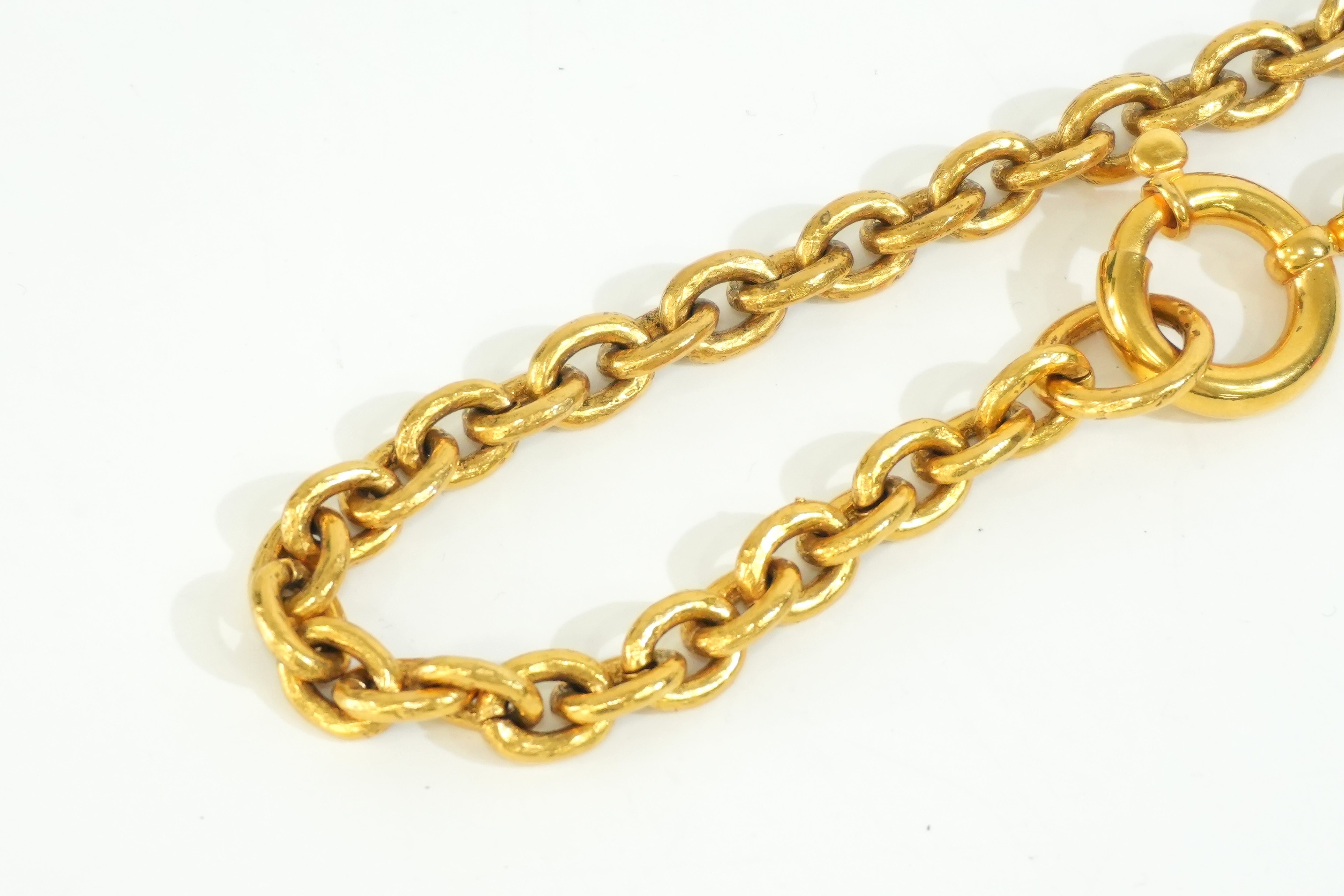 Pre-owned Chanel 24k Gold Plated Vintage Gripoix Cross Necklace 65cm