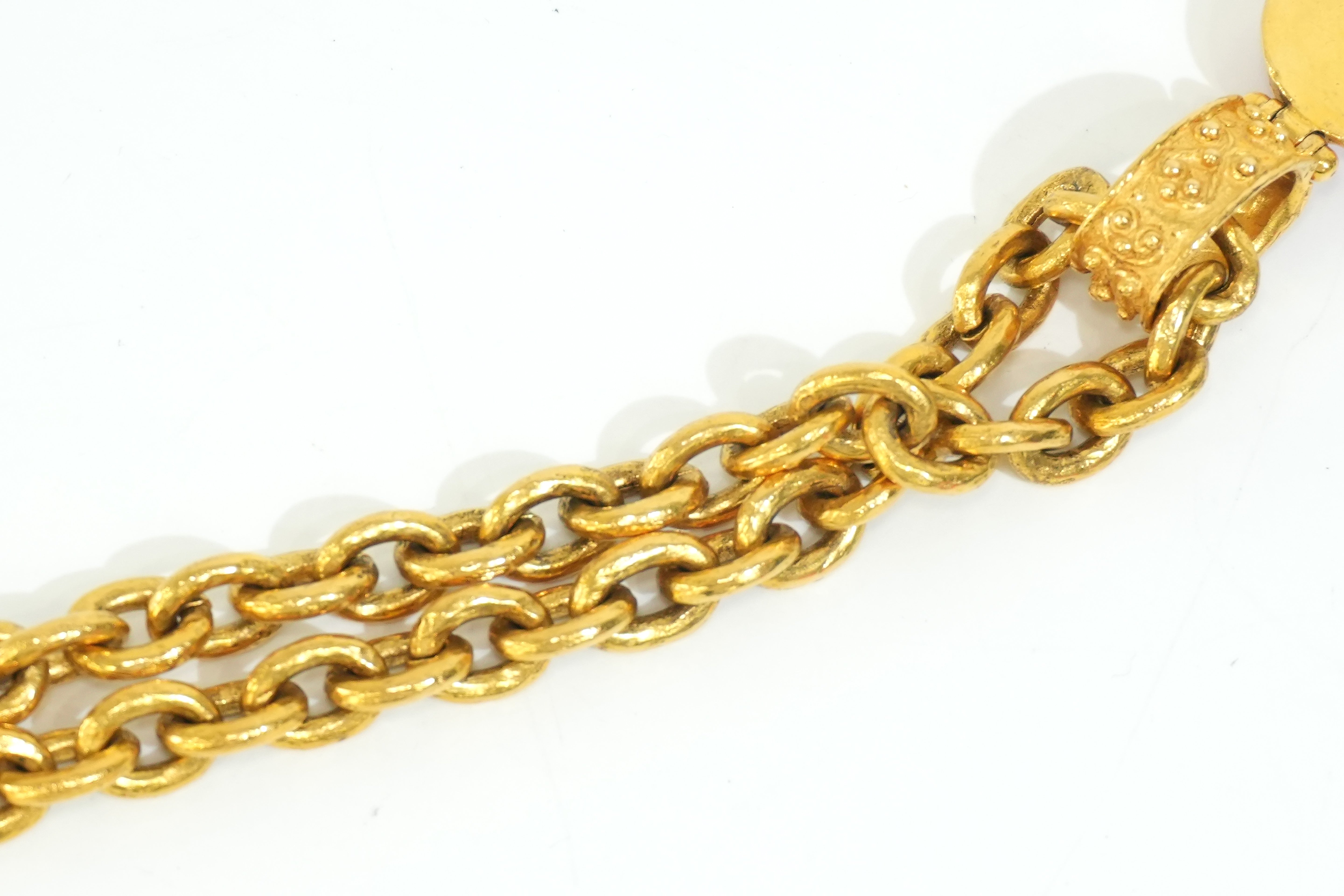 Pre-owned Chanel 24k Gold Plated Vintage Gripoix Cross Necklace 65cm