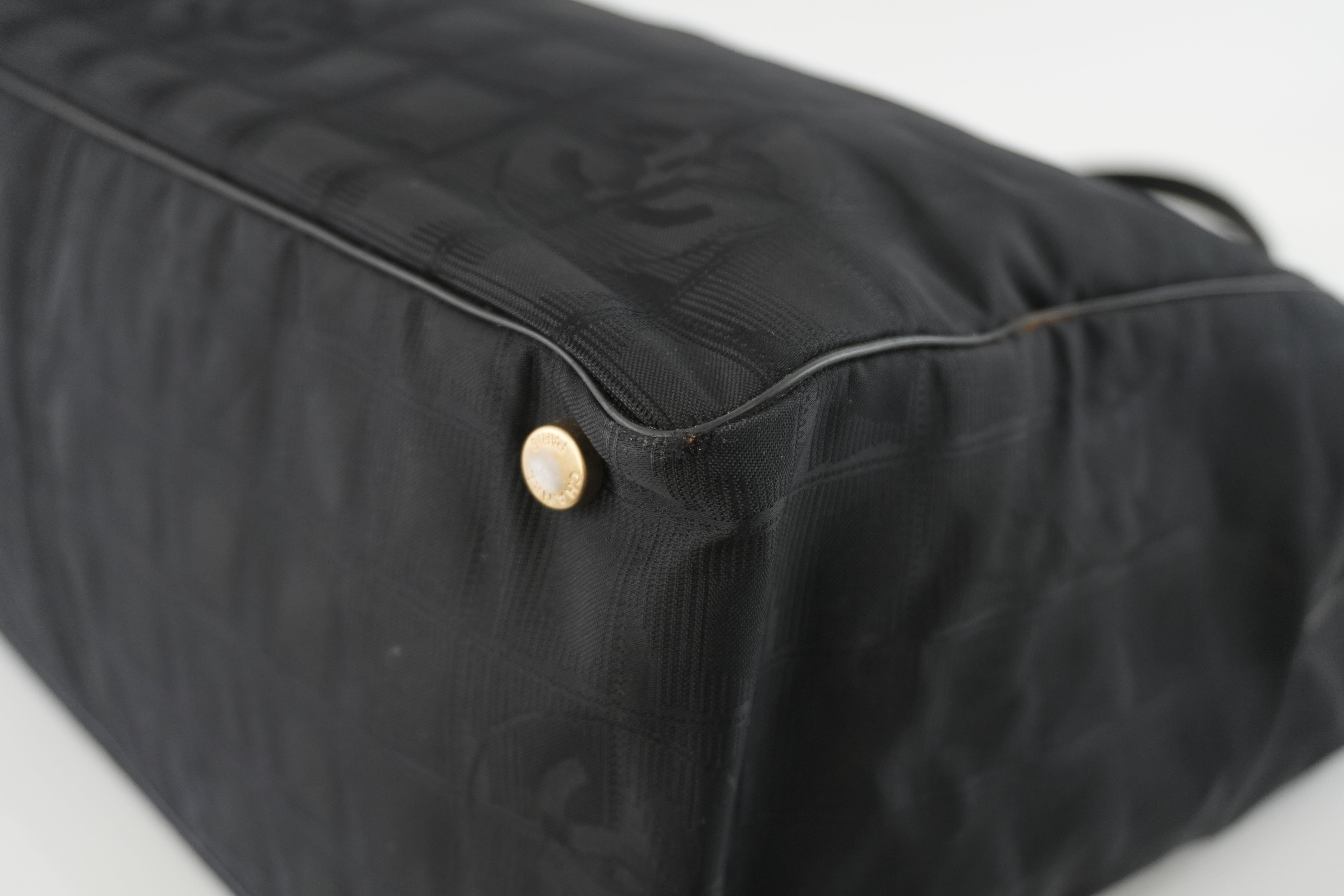 Chanel New Travel Line Tote Bag Black Nylon Used