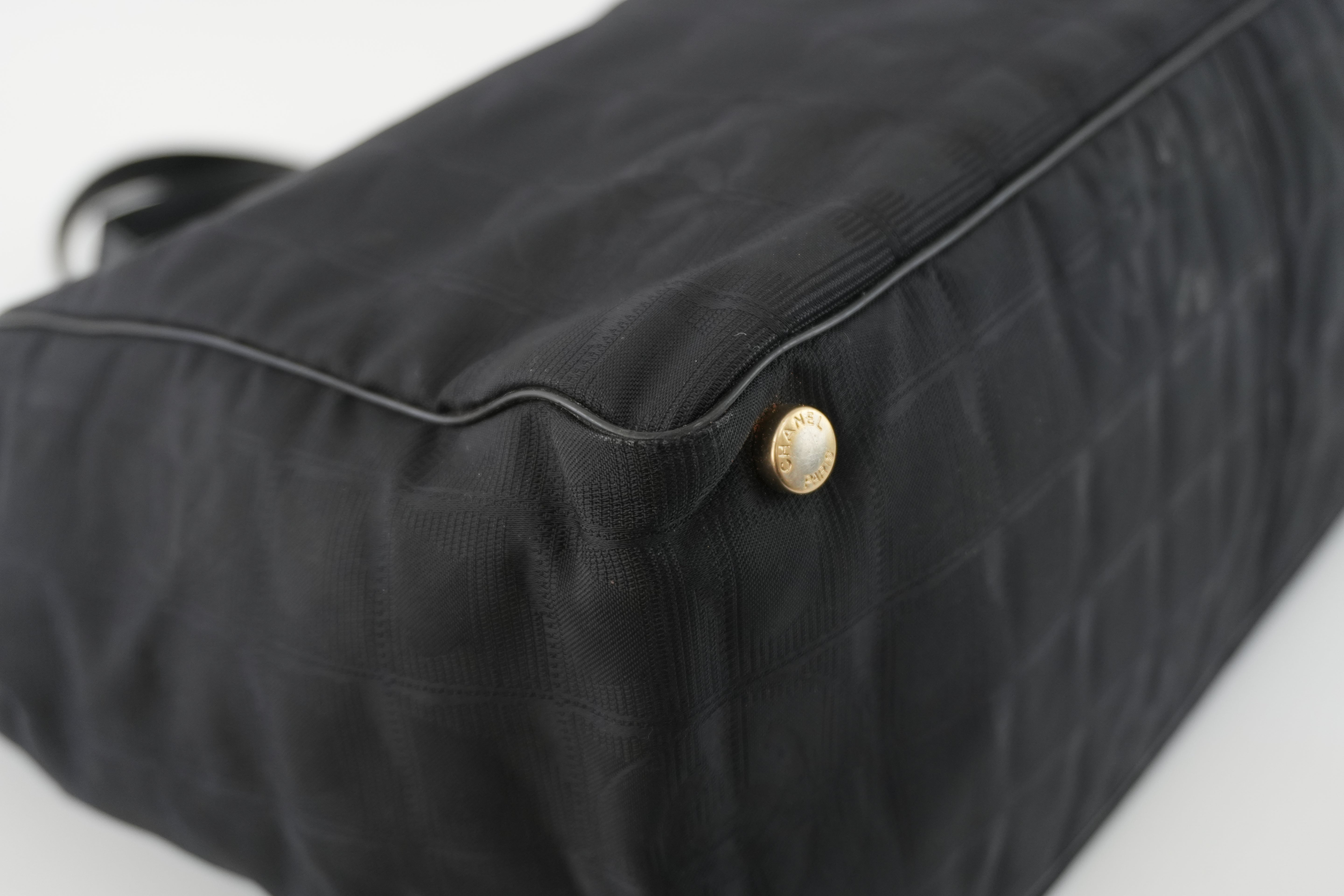 Chanel New Travel Line Tote Bag Black Nylon Used