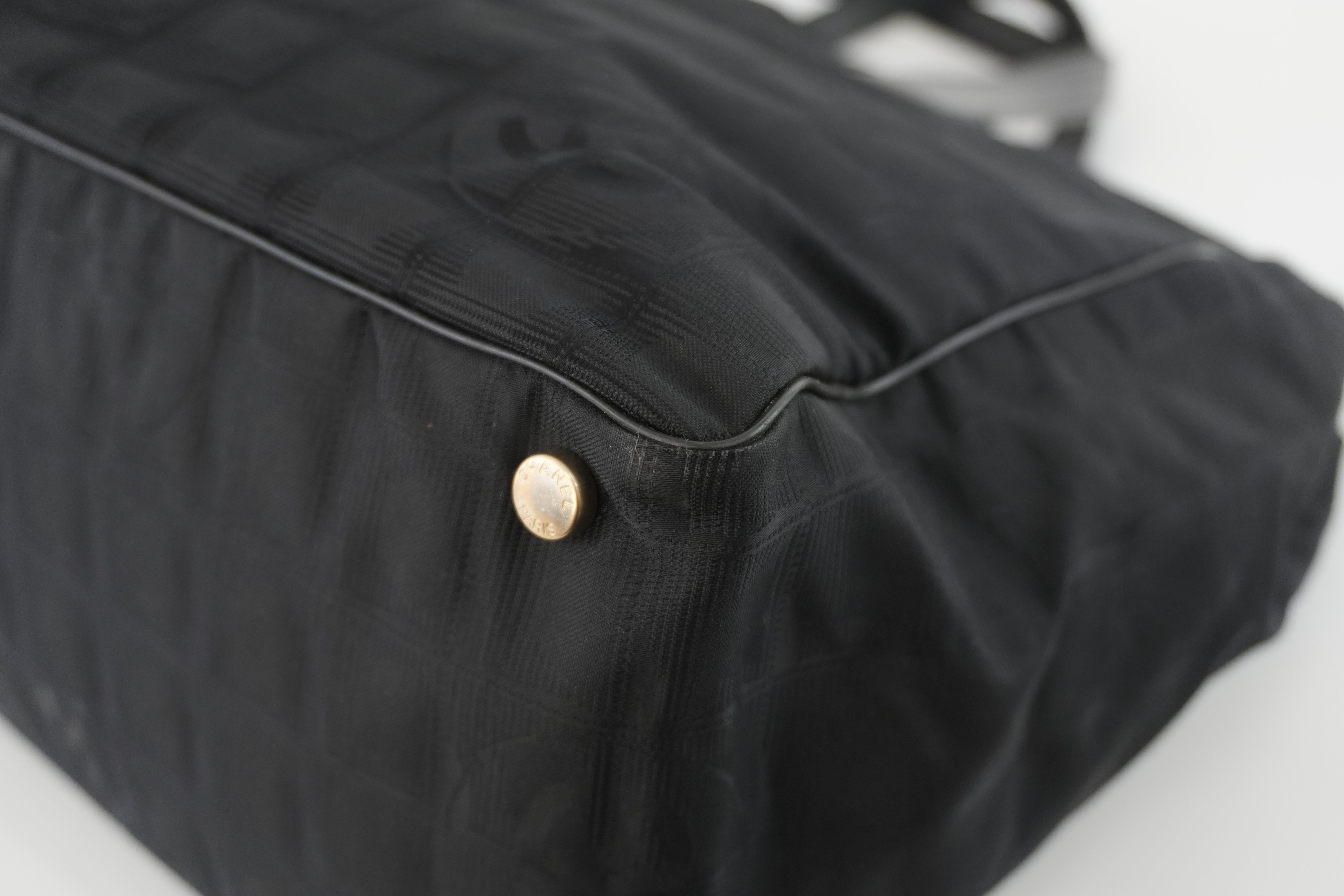 Chanel New Travel Line Tote Bag Black Nylon Used