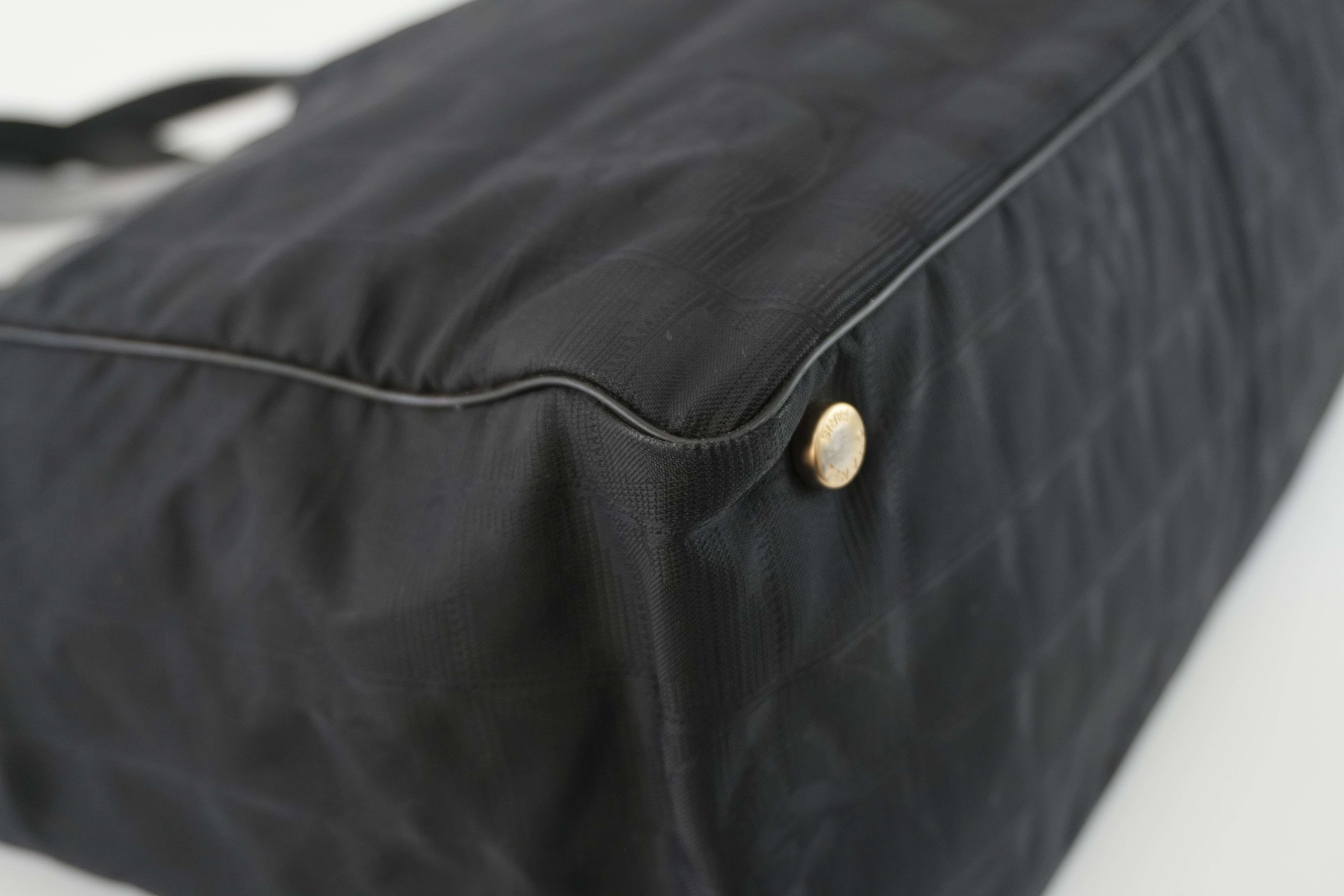 Chanel New Travel Line Tote Bag Black Nylon Used
