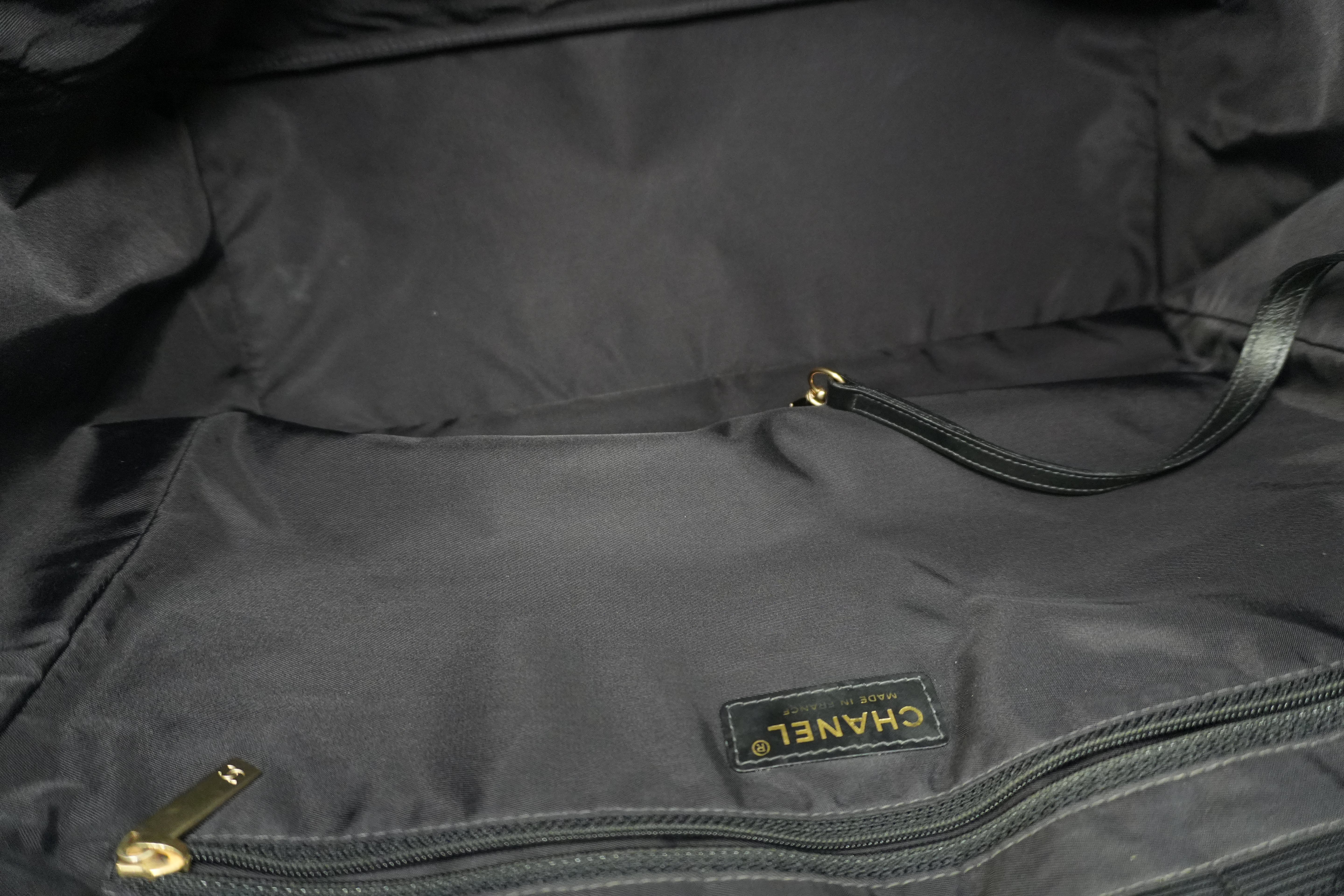 Chanel New Travel Line Tote Bag Black Nylon Used