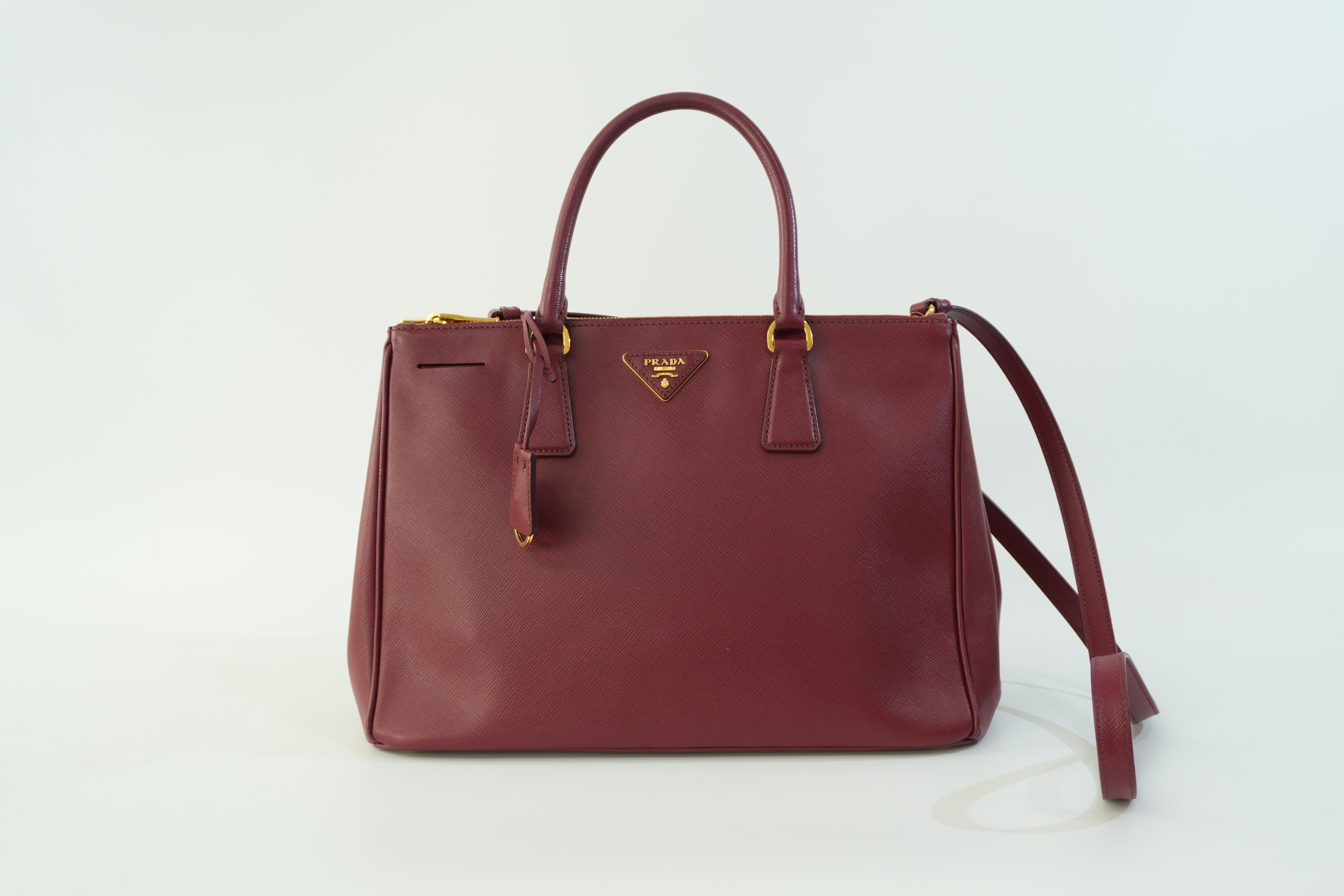 Pre-owned Prada Leather Two Way Shoulder Bag Burgundy