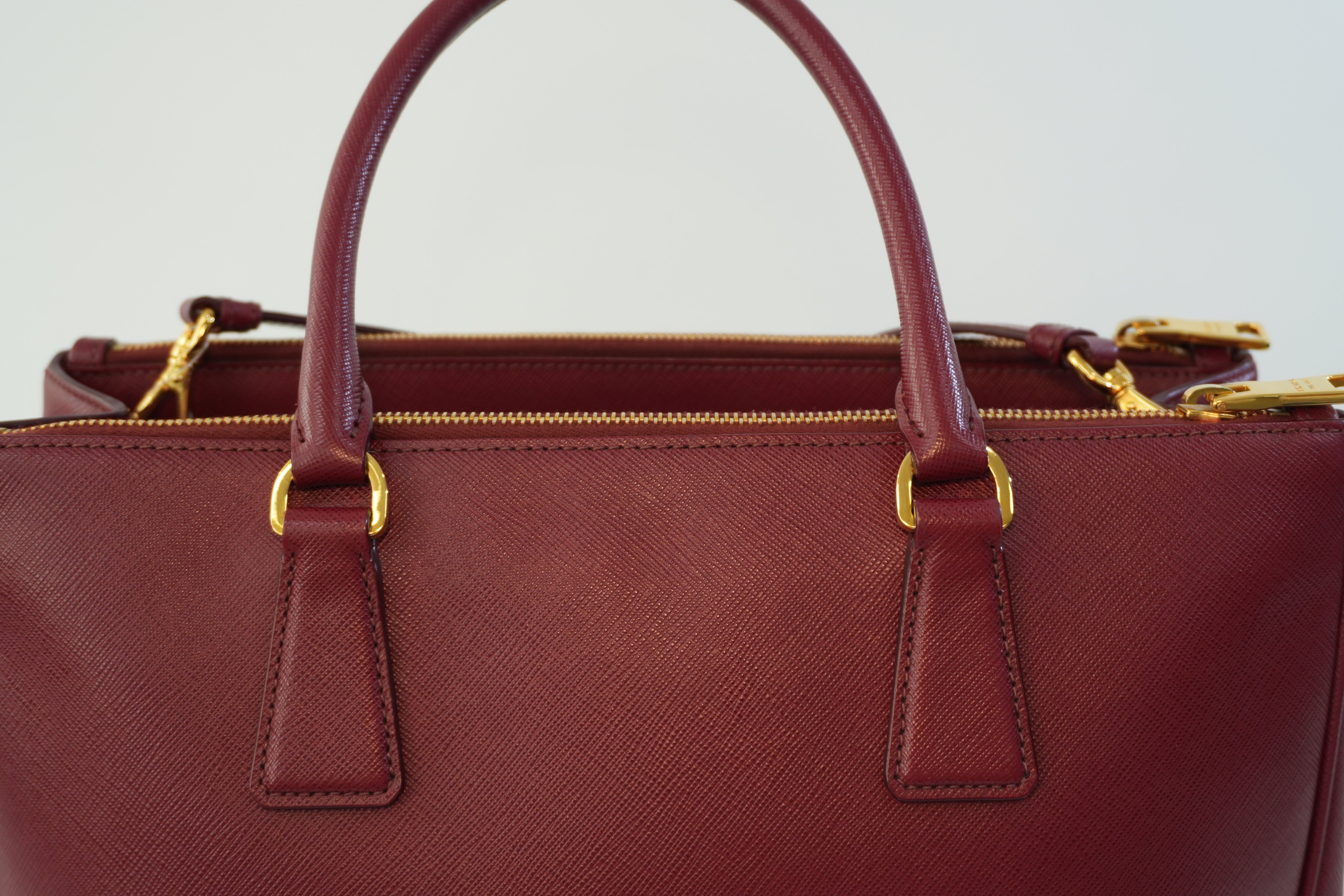 Pre-owned Prada Leather Two Way Shoulder Bag Burgundy