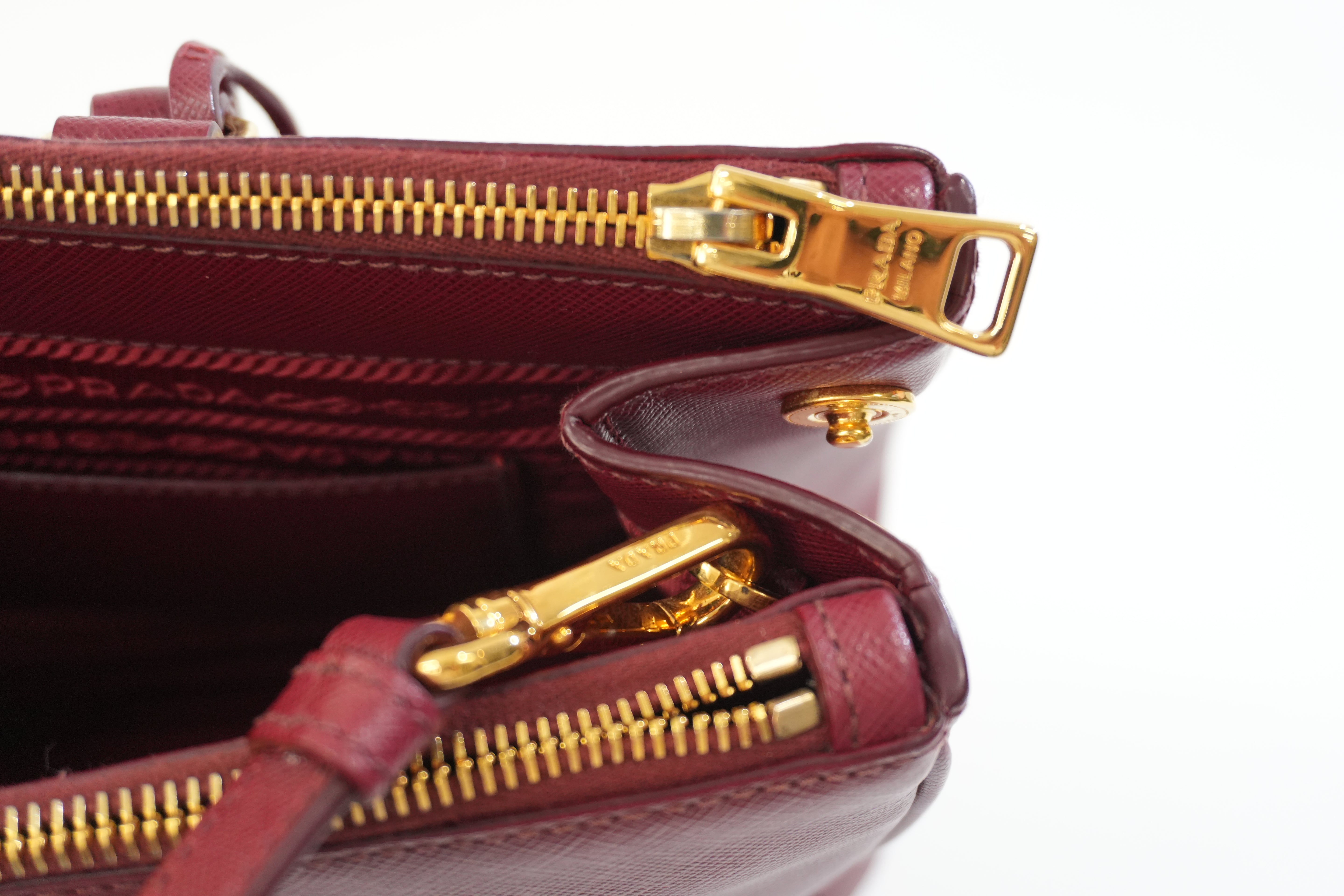 Pre-owned Prada Leather Two Way Shoulder Bag Burgundy