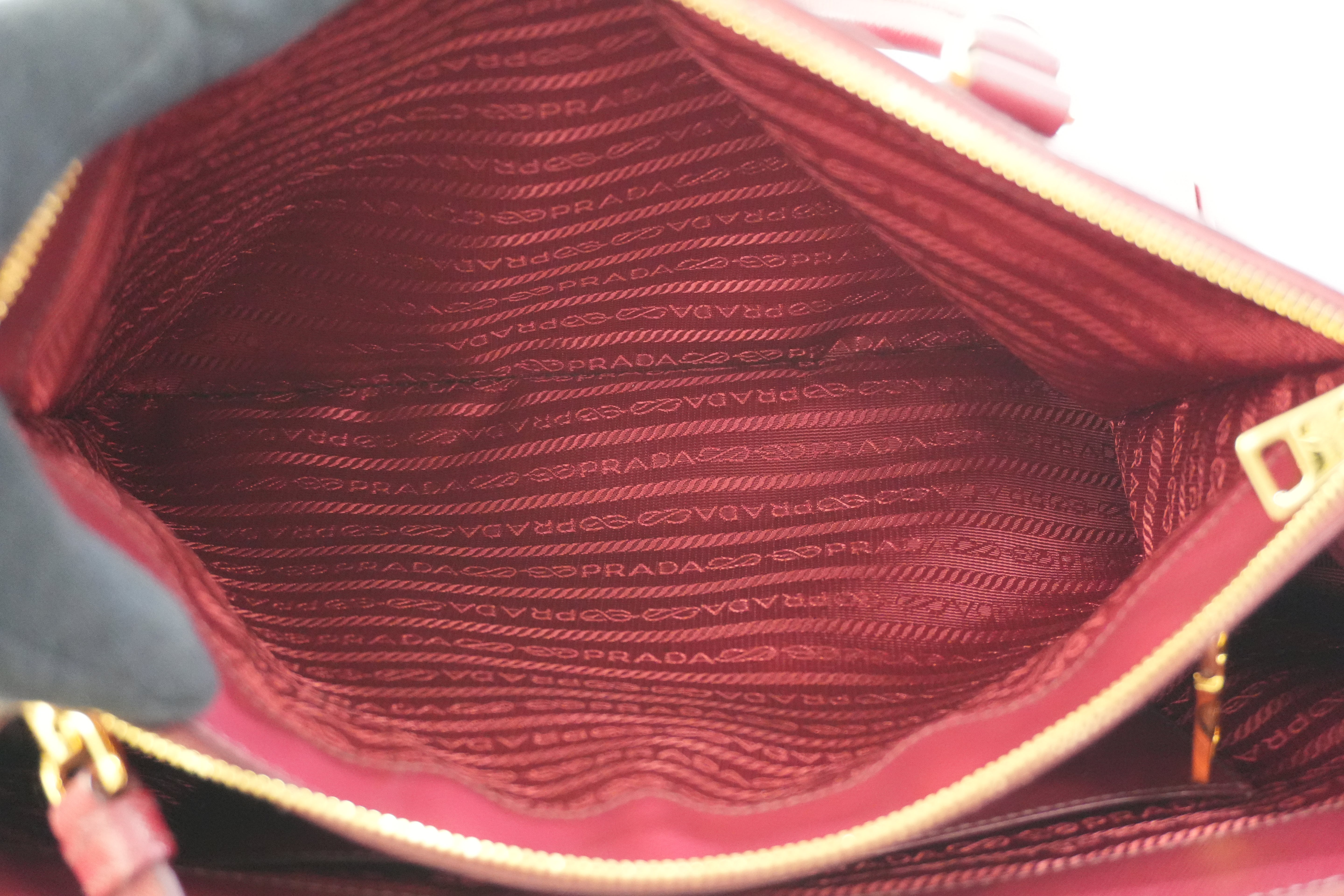 Pre-owned Prada Leather Two Way Shoulder Bag Burgundy