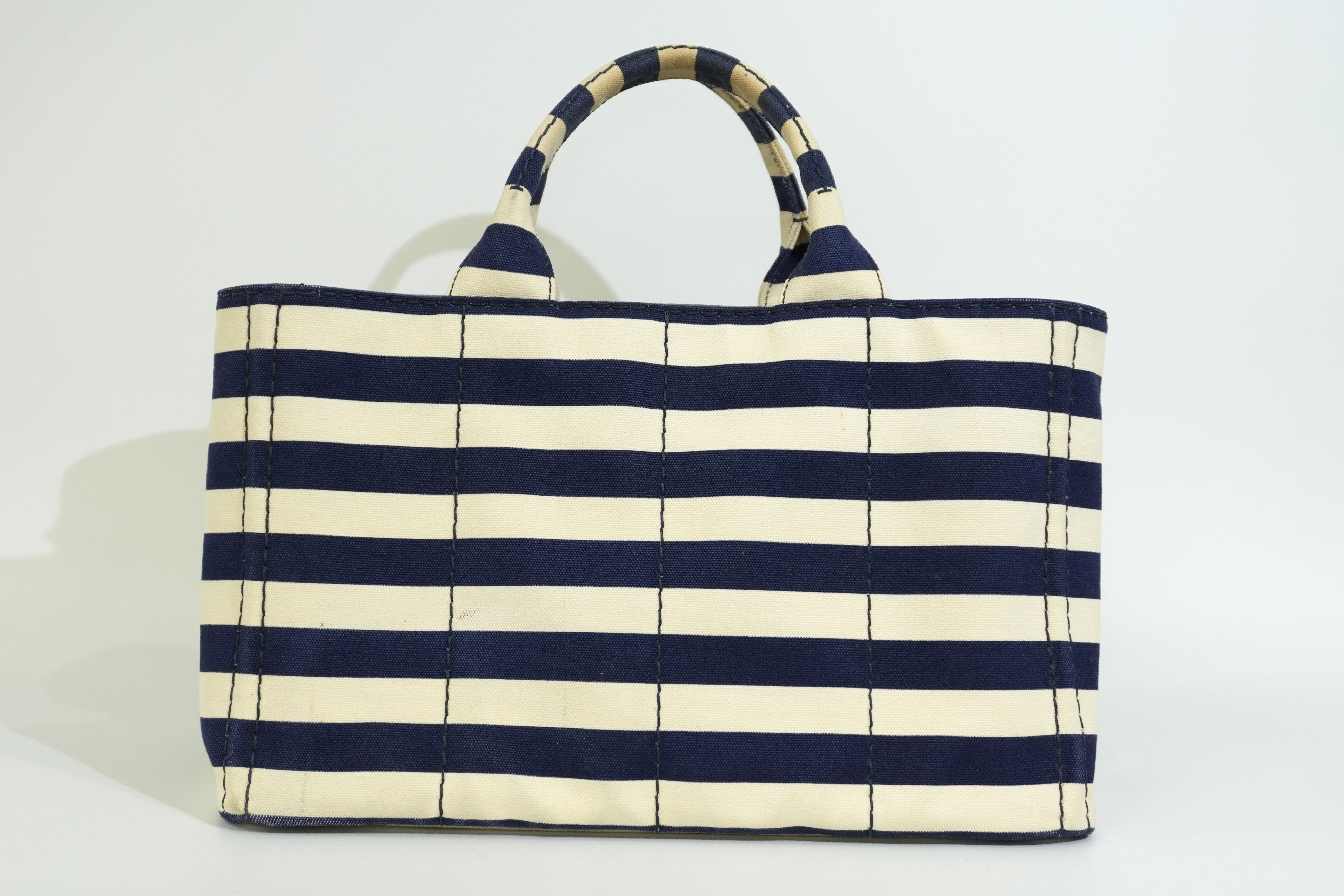 Pre-owned Prada Canapa Two Way Shoulder Bag Stripe Blue and White