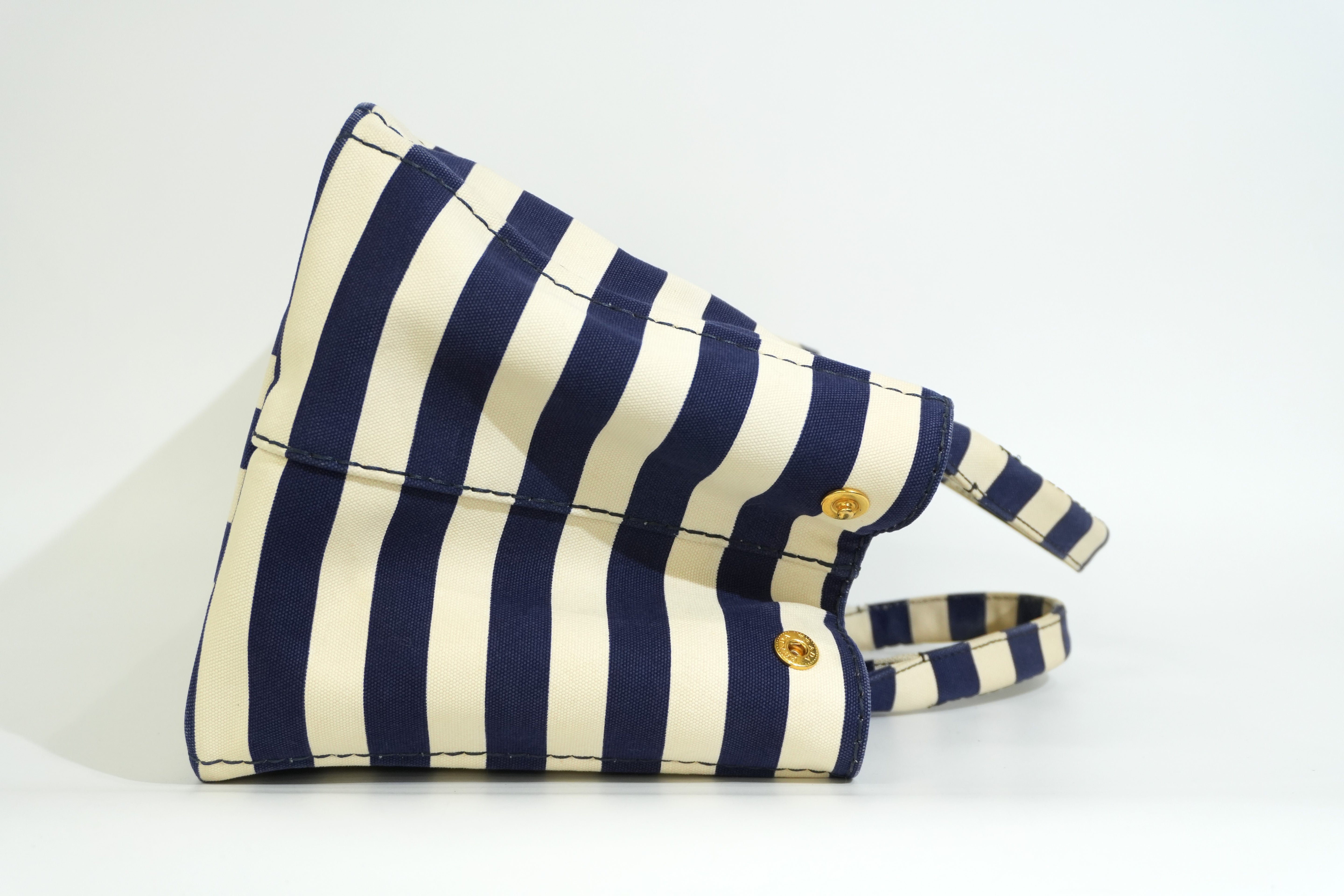 Pre-owned Prada Canapa Two Way Shoulder Bag Stripe Blue and White