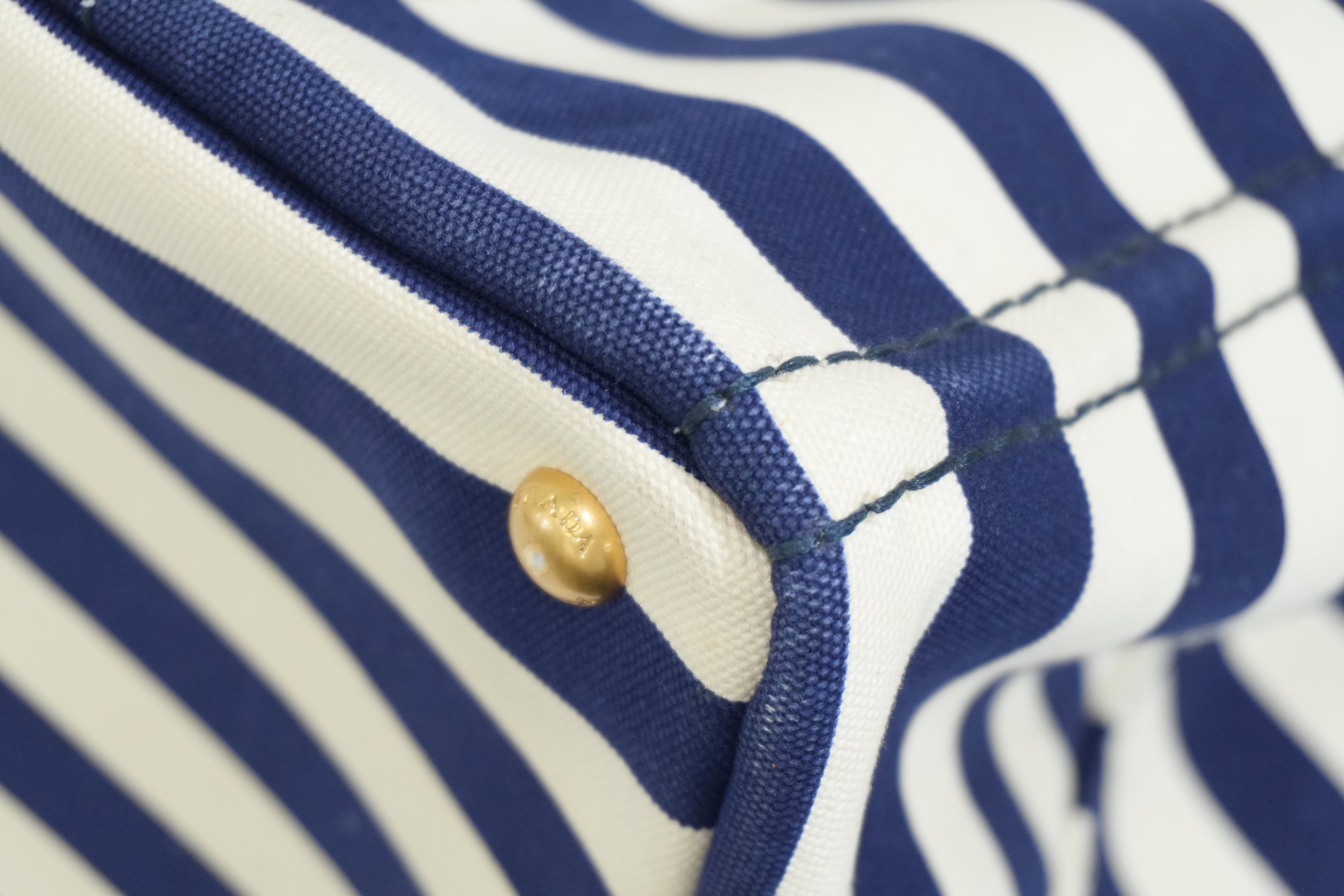 Pre-owned Prada Canapa Two Way Shoulder Bag Stripe Blue and White