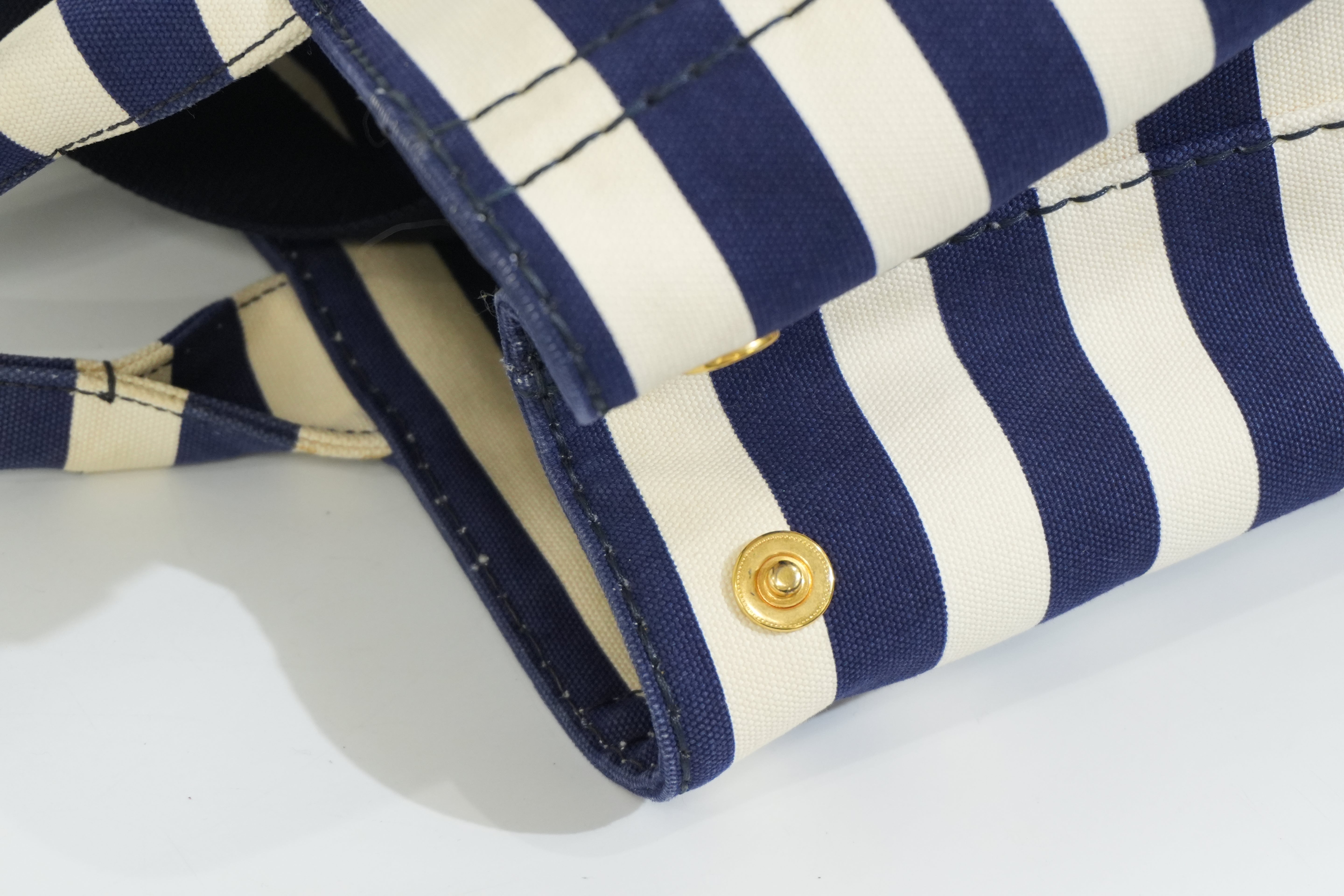Pre-owned Prada Canapa Two Way Shoulder Bag Stripe Blue and White