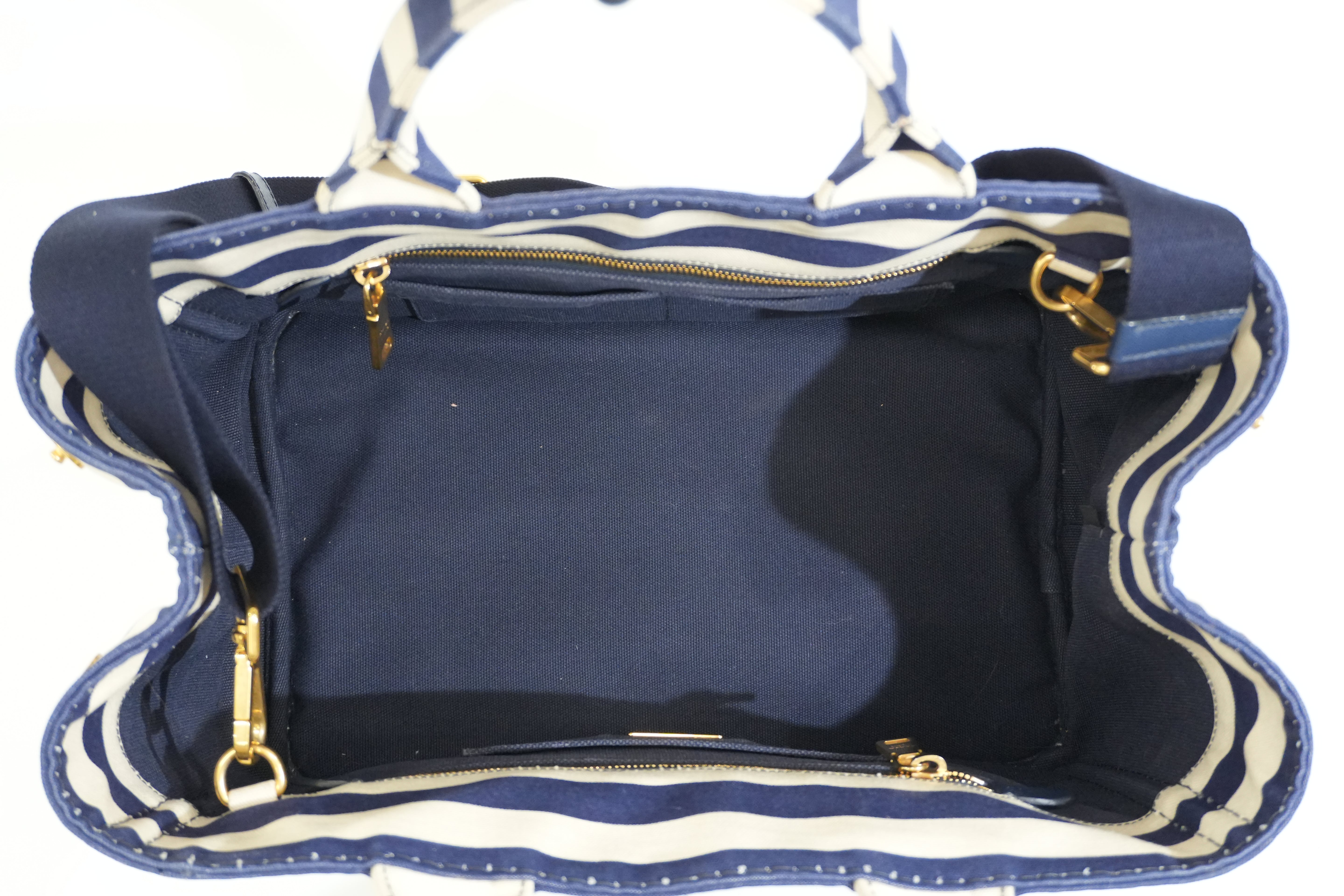 Pre-owned Prada Canapa Two Way Shoulder Bag Stripe Blue and White