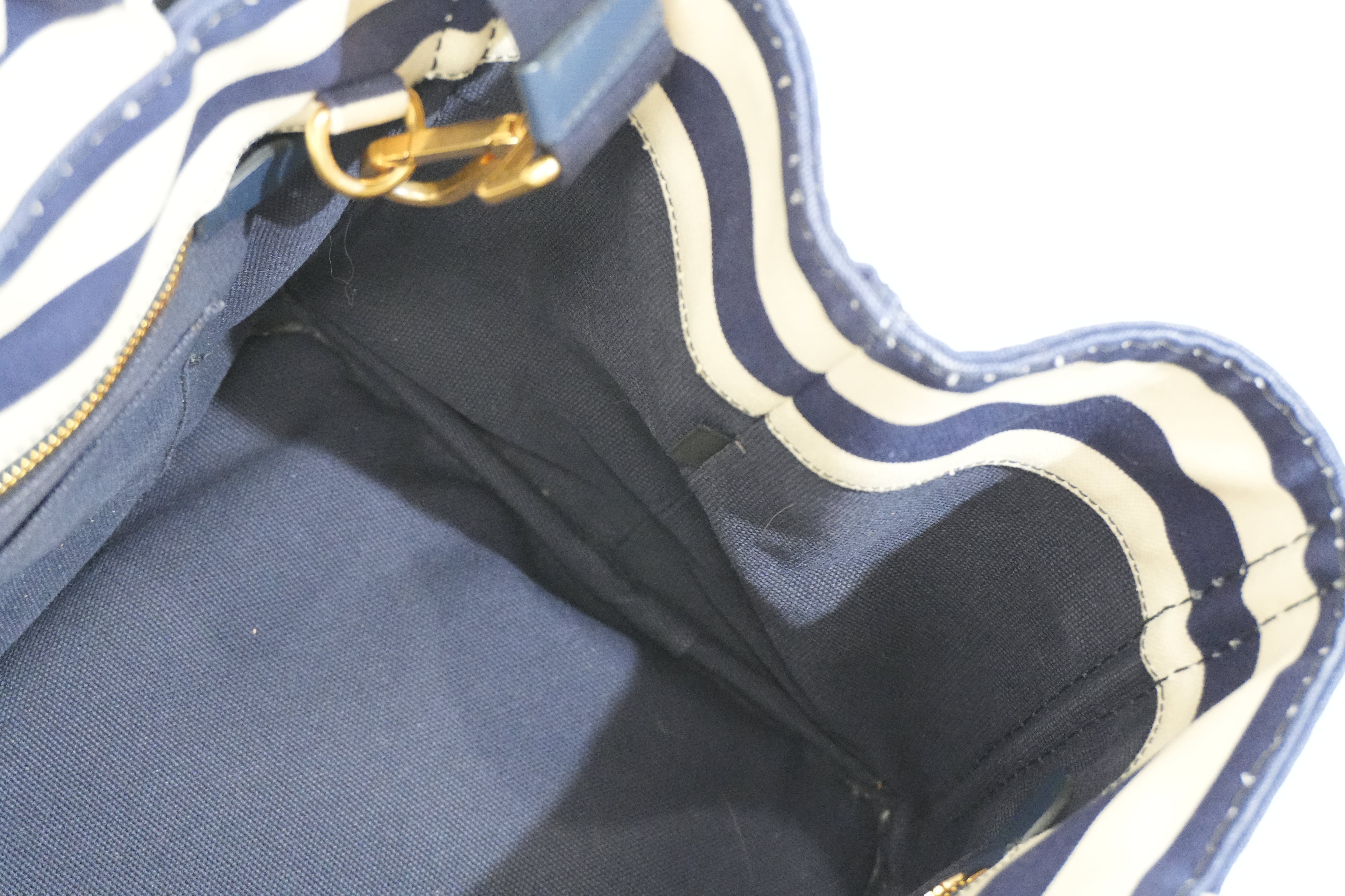 Pre-owned Prada Canapa Two Way Shoulder Bag Stripe Blue and White