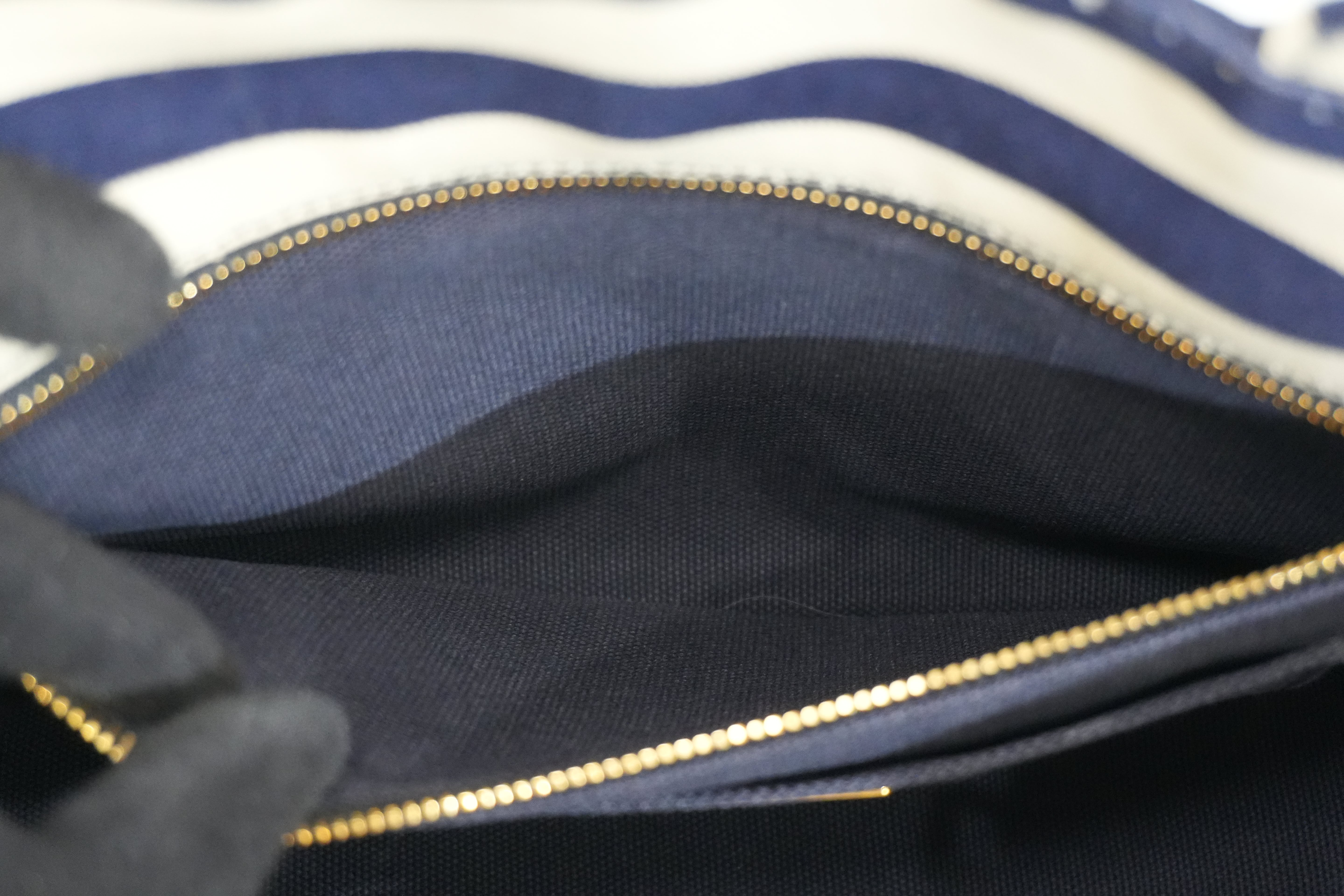 Pre-owned Prada Canapa Two Way Shoulder Bag Stripe Blue and White
