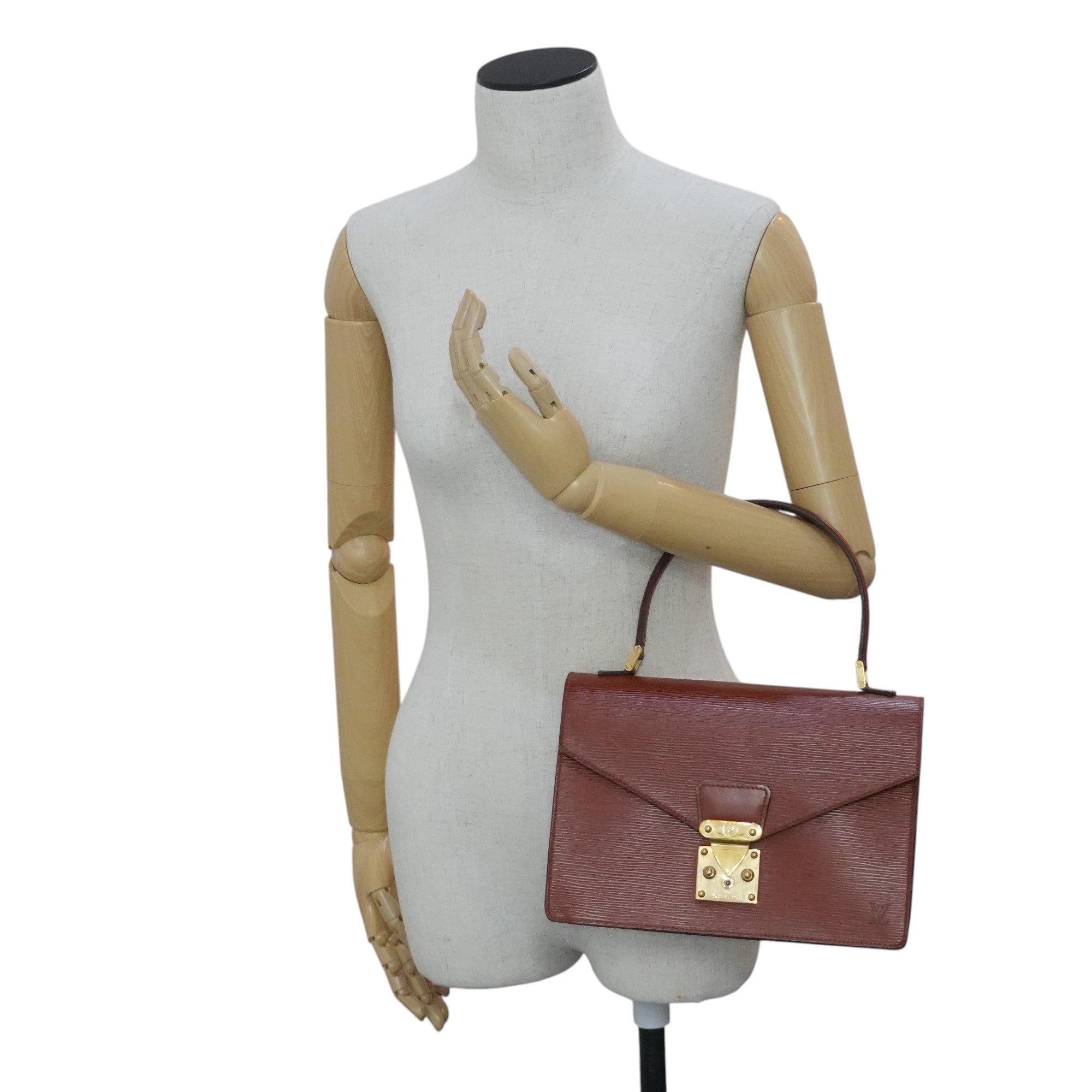 Pre-owned Louis Vuitton Epi Concorde Top Handle Handbag Kenya Brown
