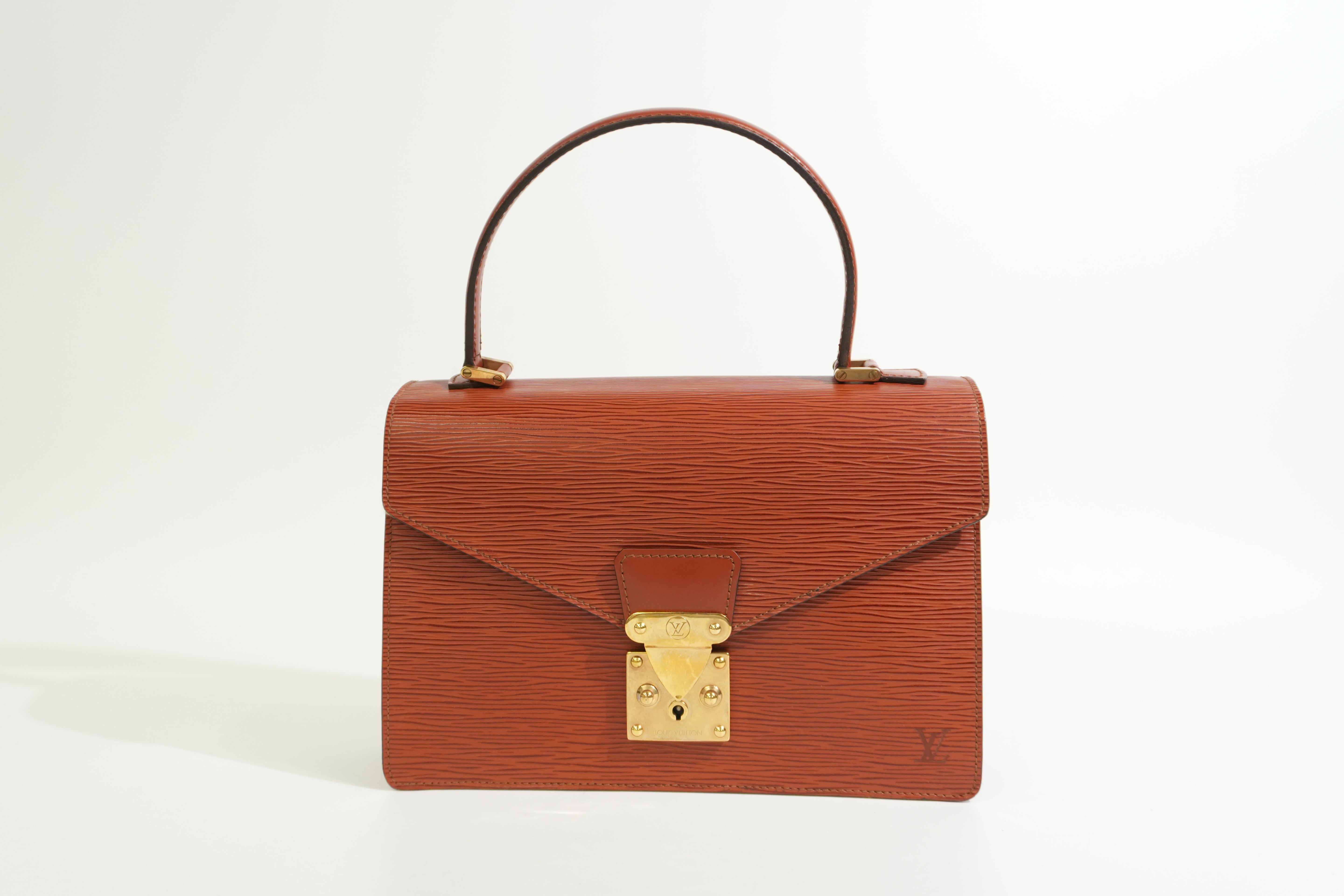Pre-owned Louis Vuitton Epi Concorde Top Handle Handbag Kenya Brown