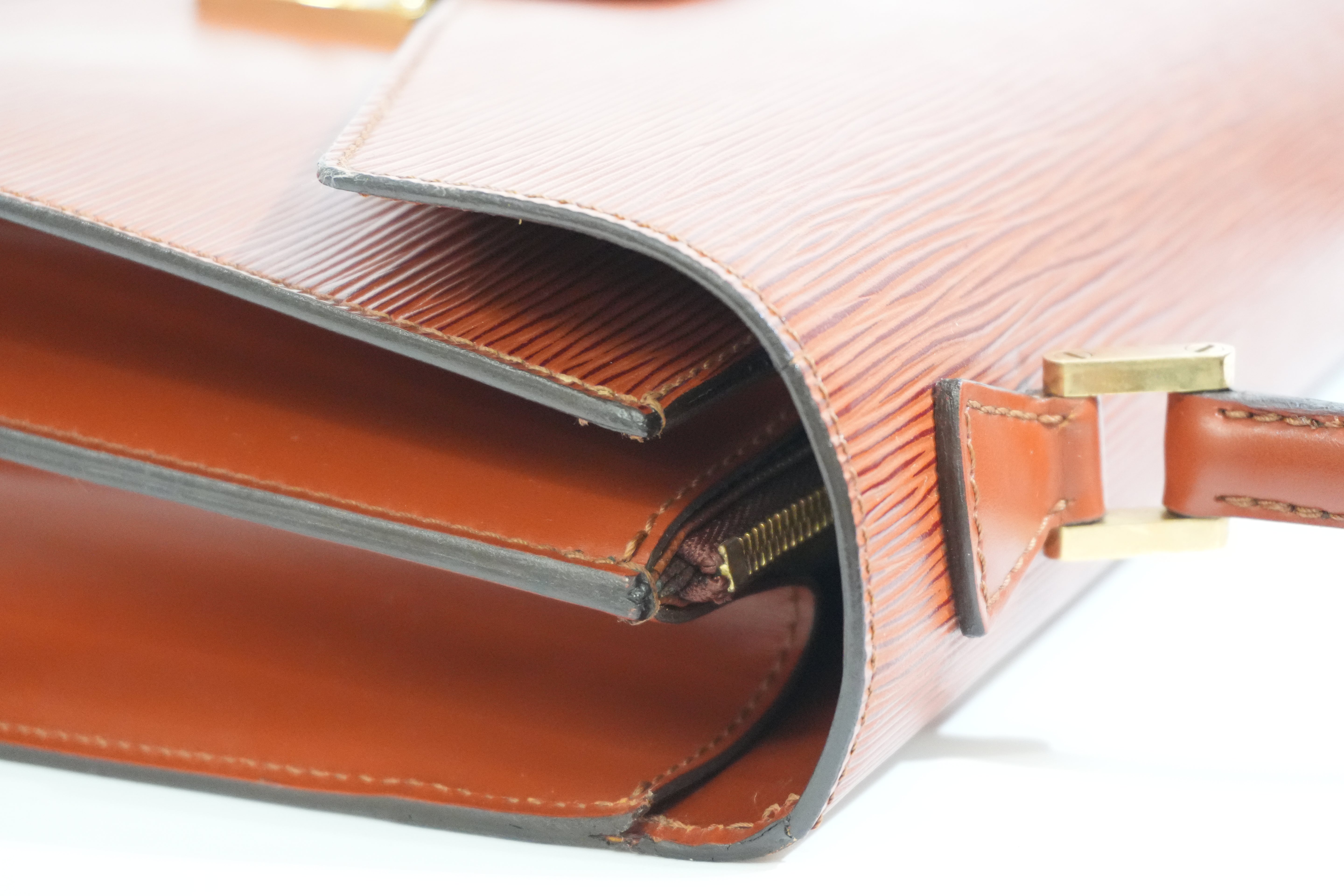 Pre-owned Louis Vuitton Epi Concorde Top Handle Handbag Kenya Brown