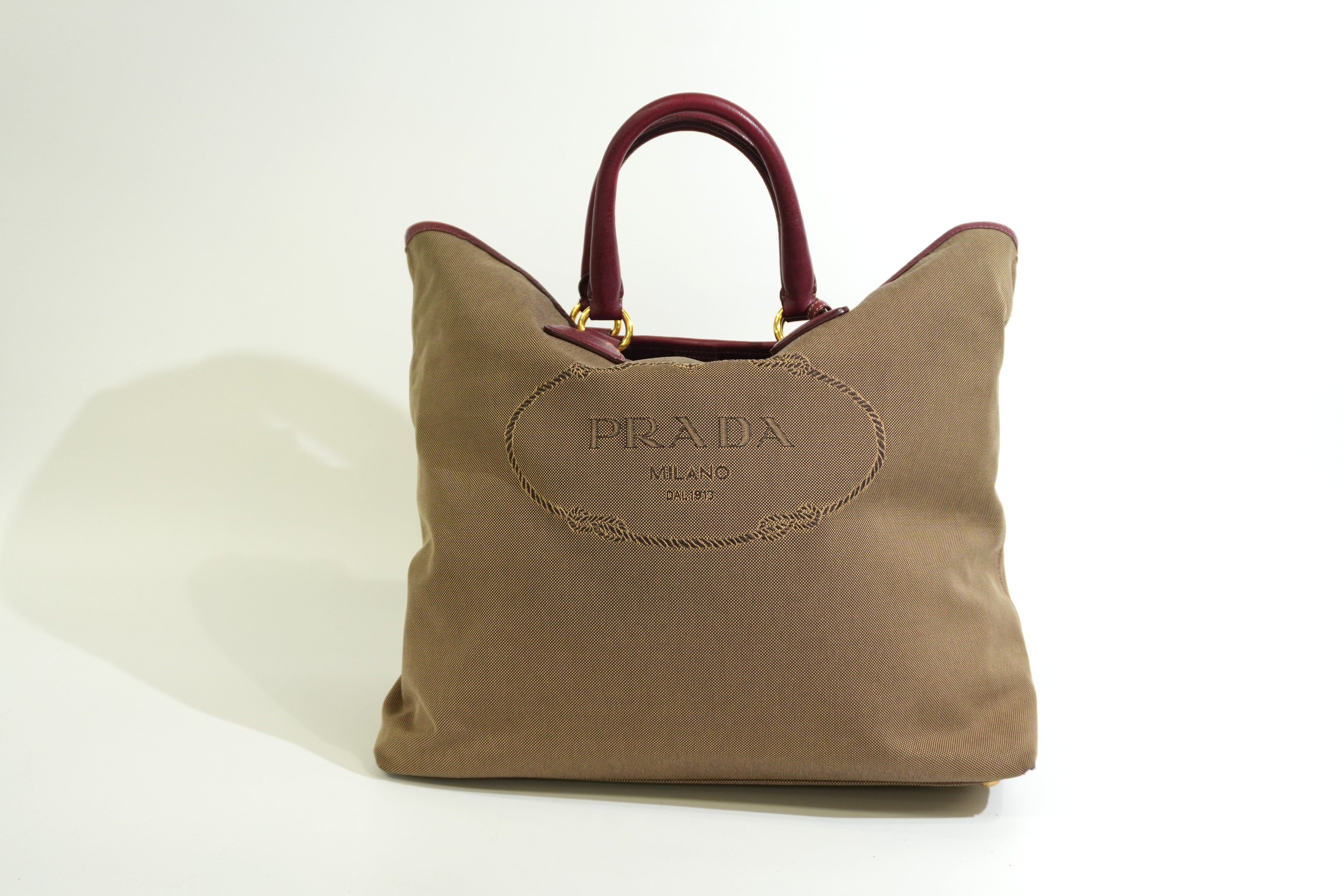 Pre-owned Prada Jacquard Two Way Tote Bag Brown
