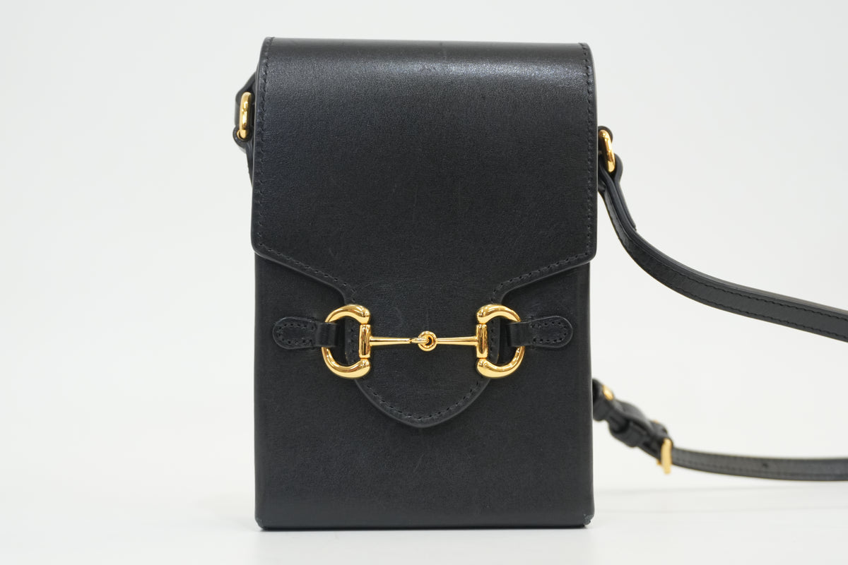 Pre-Owned Gucci Horsebit Vertical Crossbody Bag Black