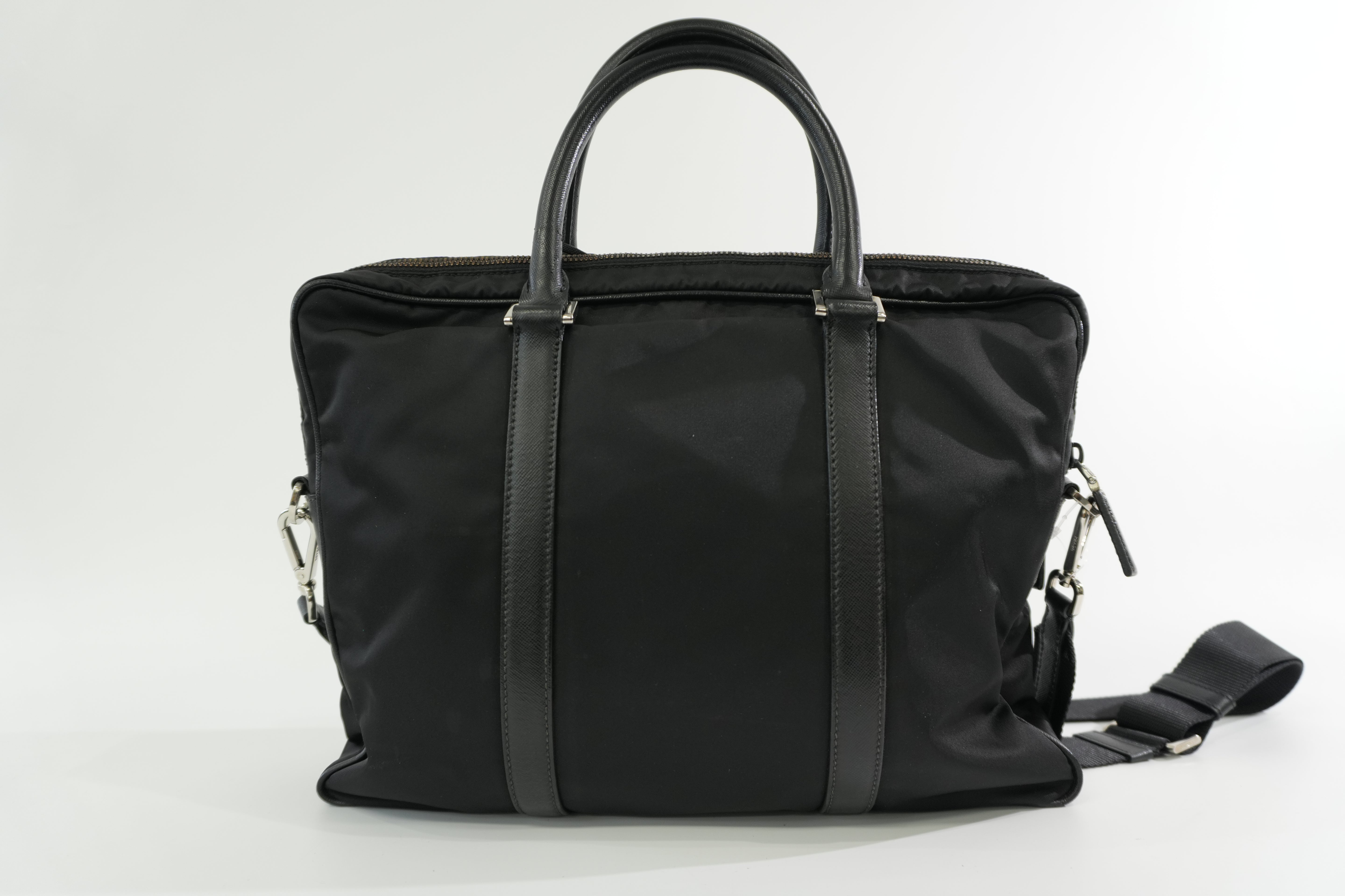 Pre-owned Prada Nylon Two Way Laptop Shoulder Bag Black