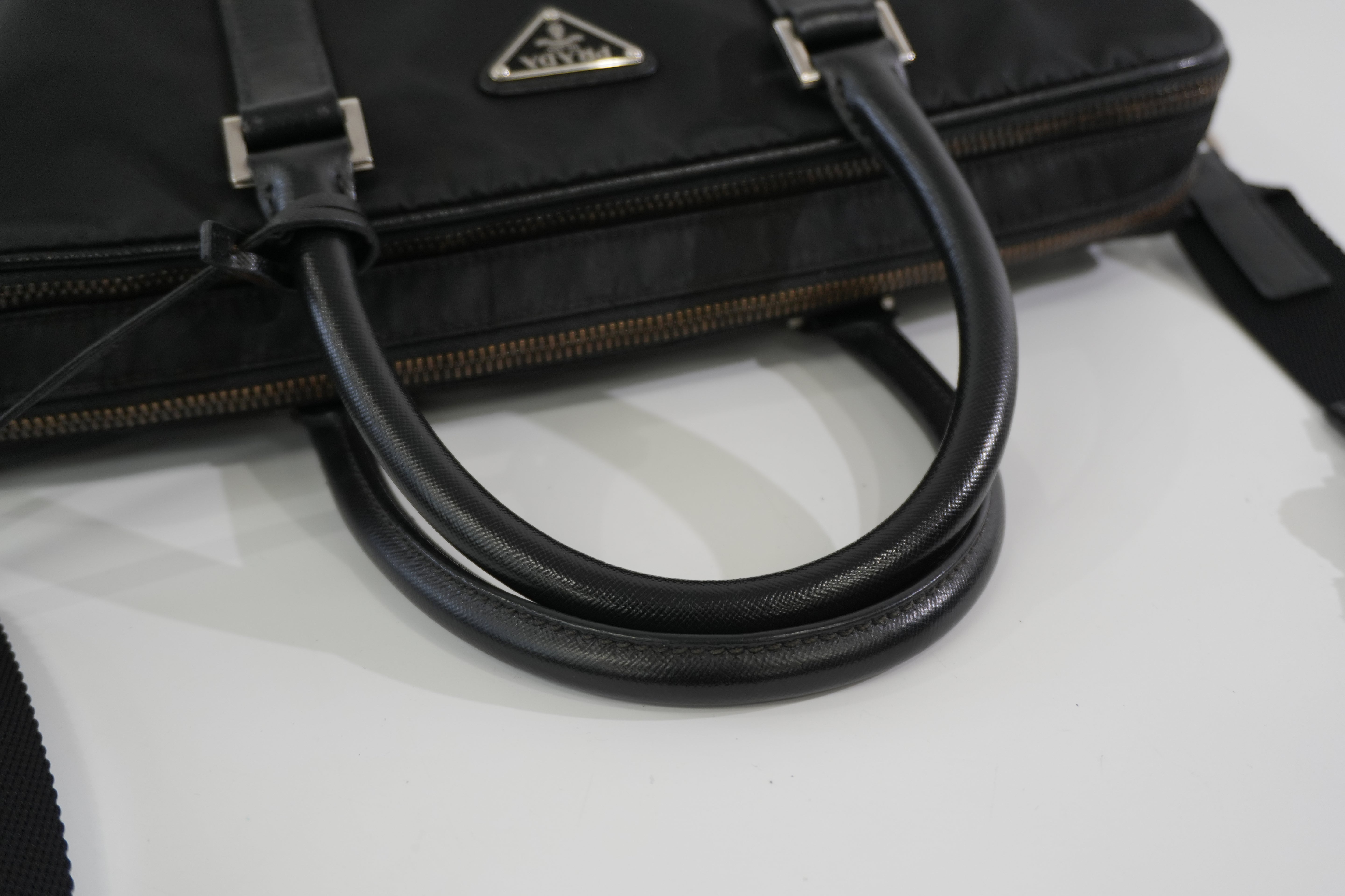 Pre-owned Prada Nylon Two Way Laptop Shoulder Bag Black