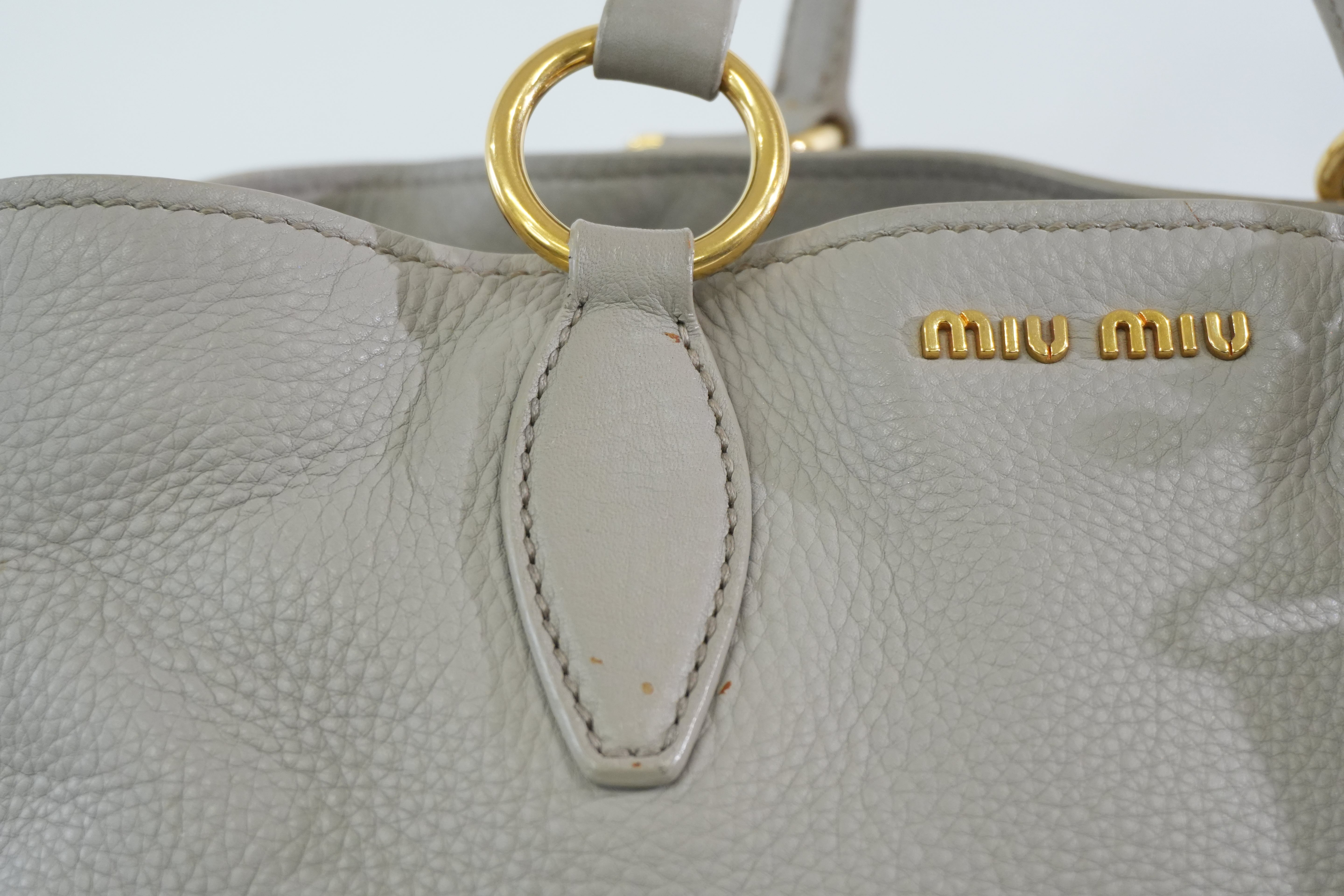 Pre-owned Miumiu Leather Two Way Tote Bag Gray