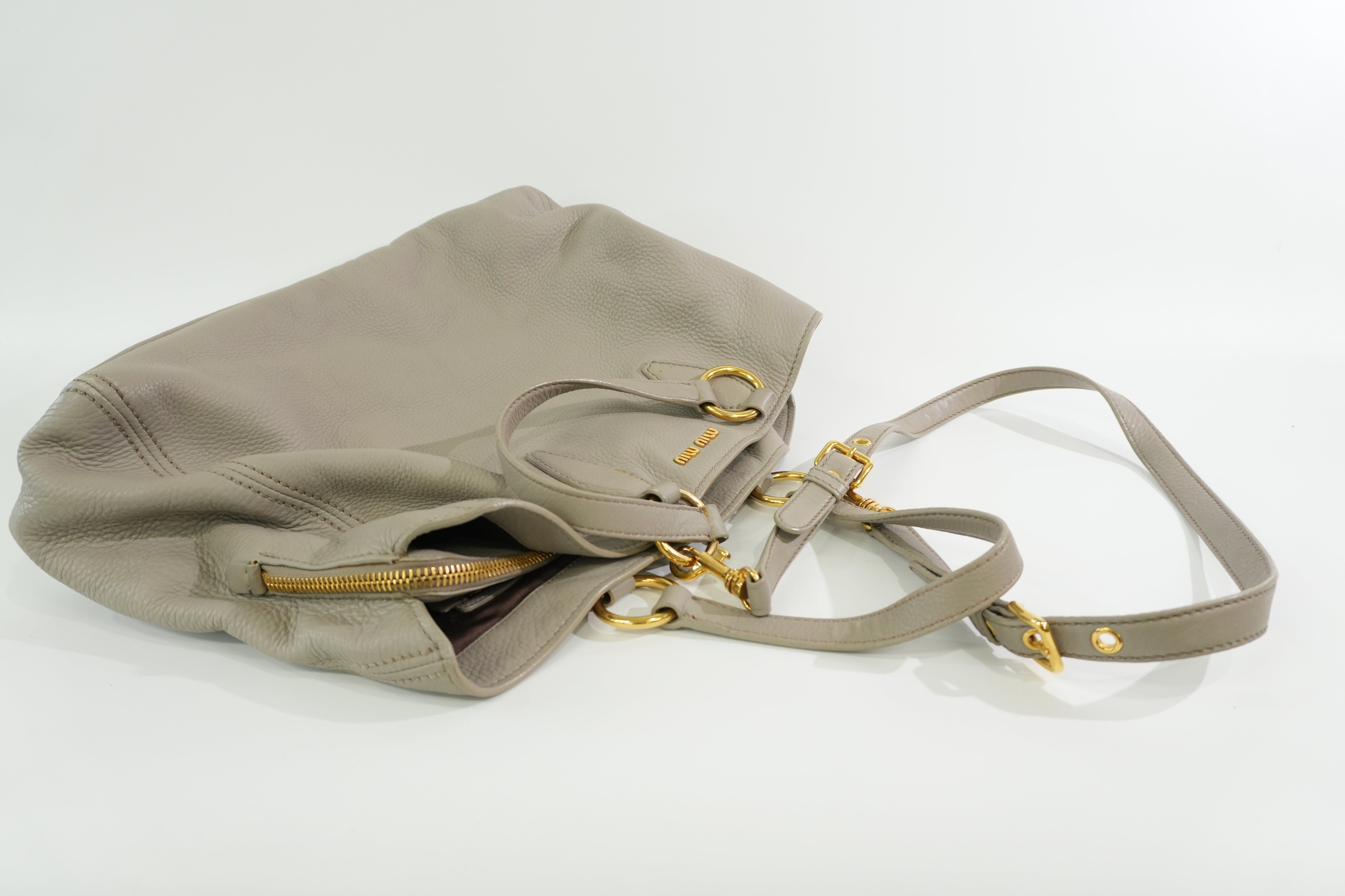 Pre-owned Miumiu Leather Two Way Tote Bag Gray