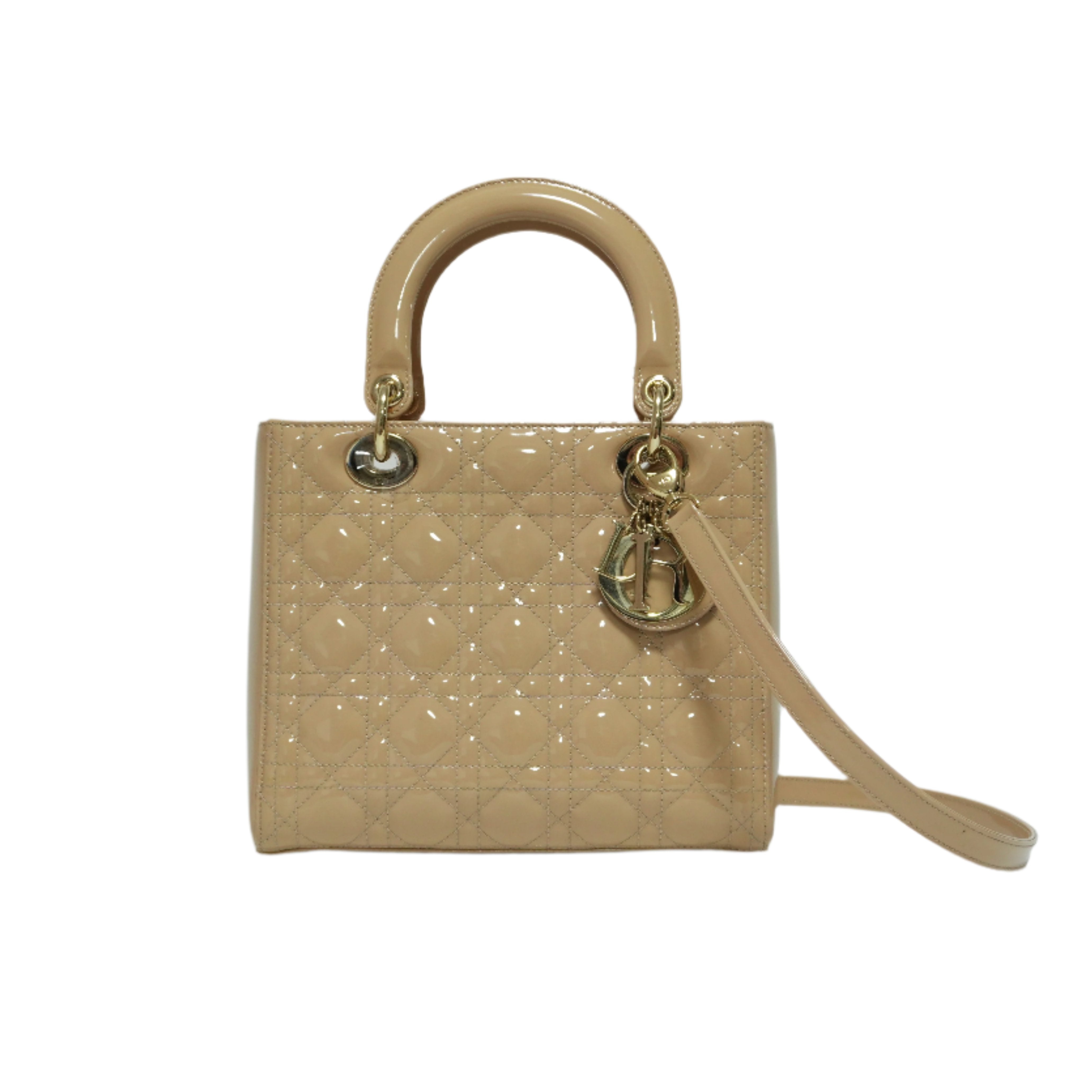 レディディオール エナメル カナージュ ツーウェイ ベージュ 中古