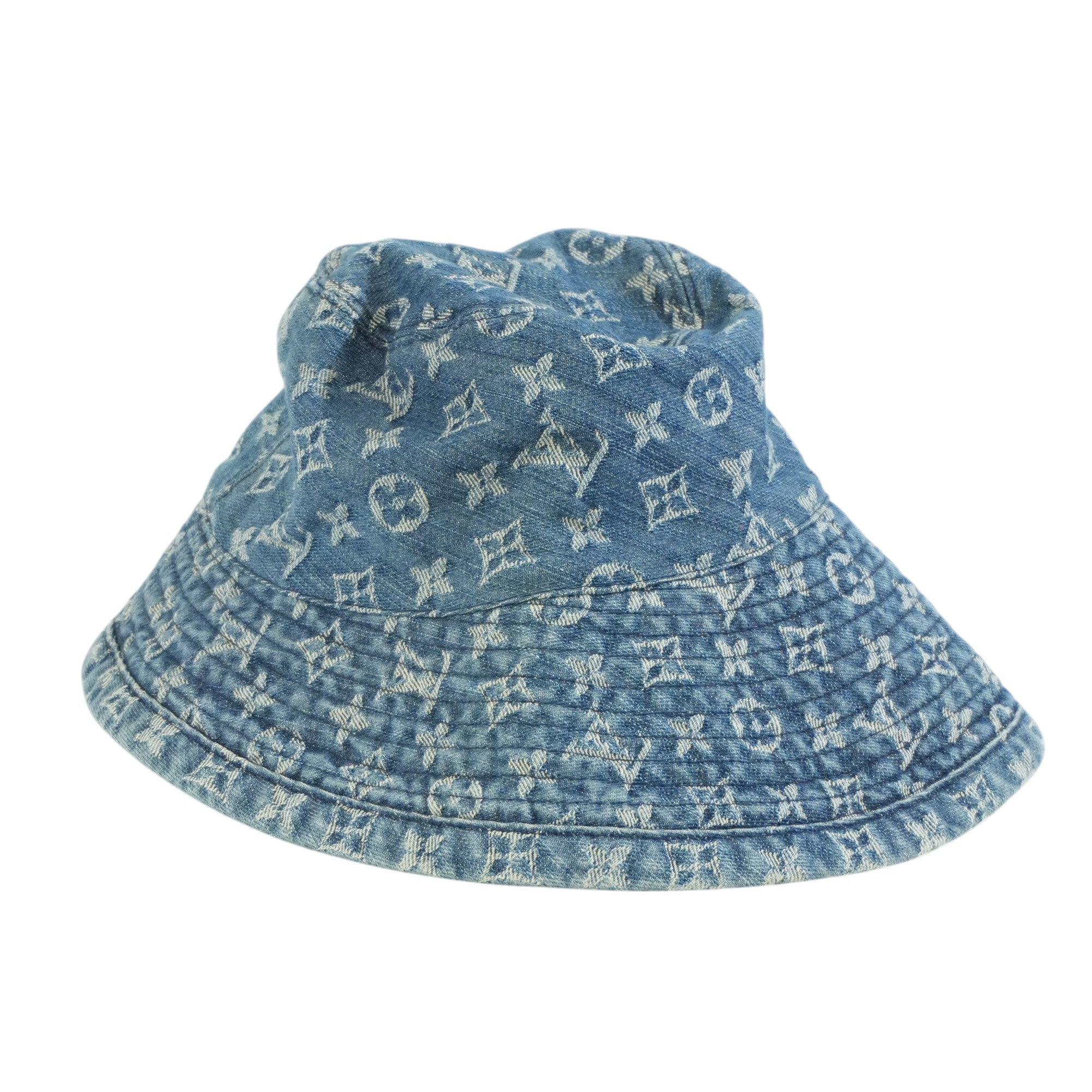 Pre-owned Louis Vuitton Denim Bucket Hat L Size Blue
