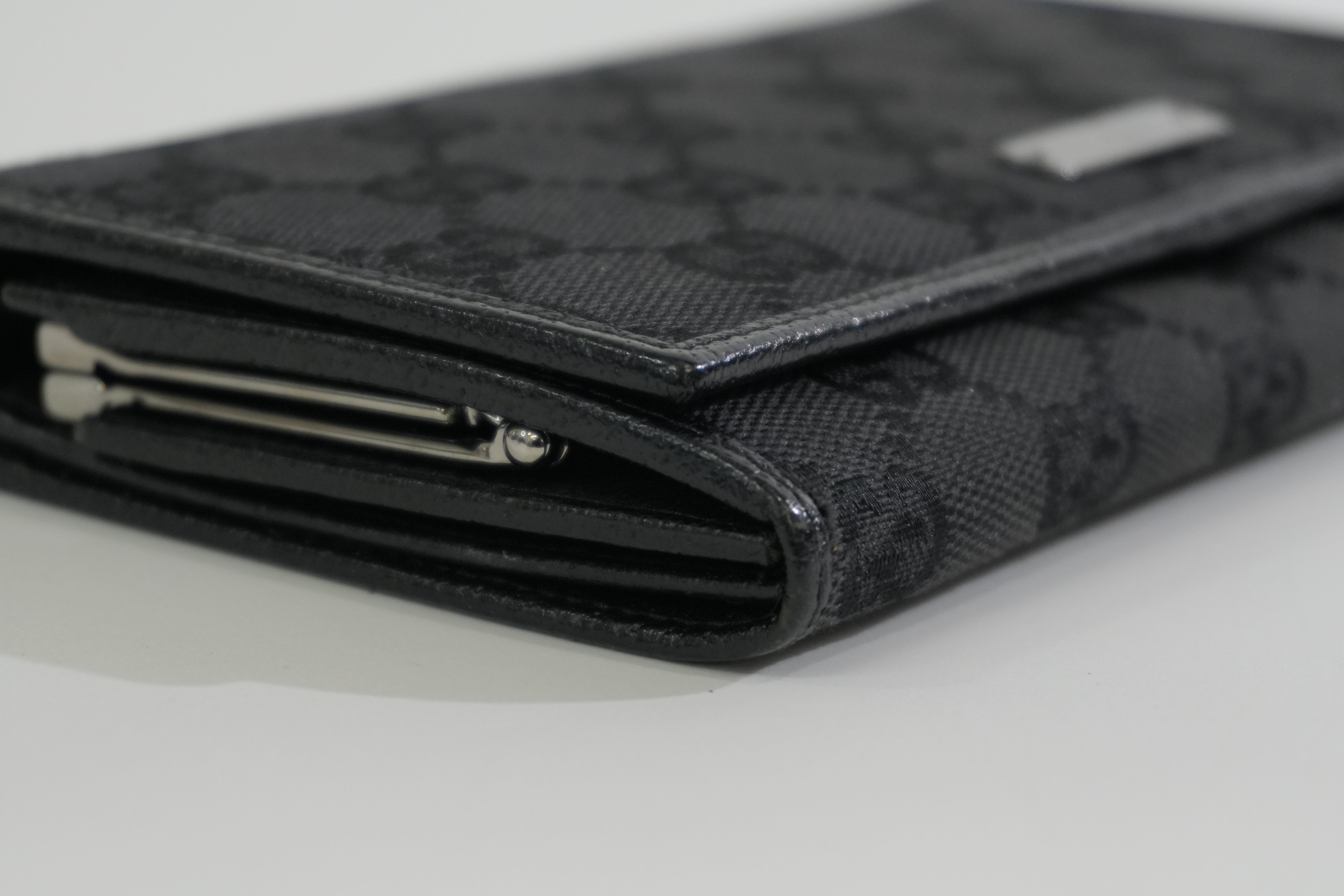 Pre-owned Gucci Canvas Long Wallet Black