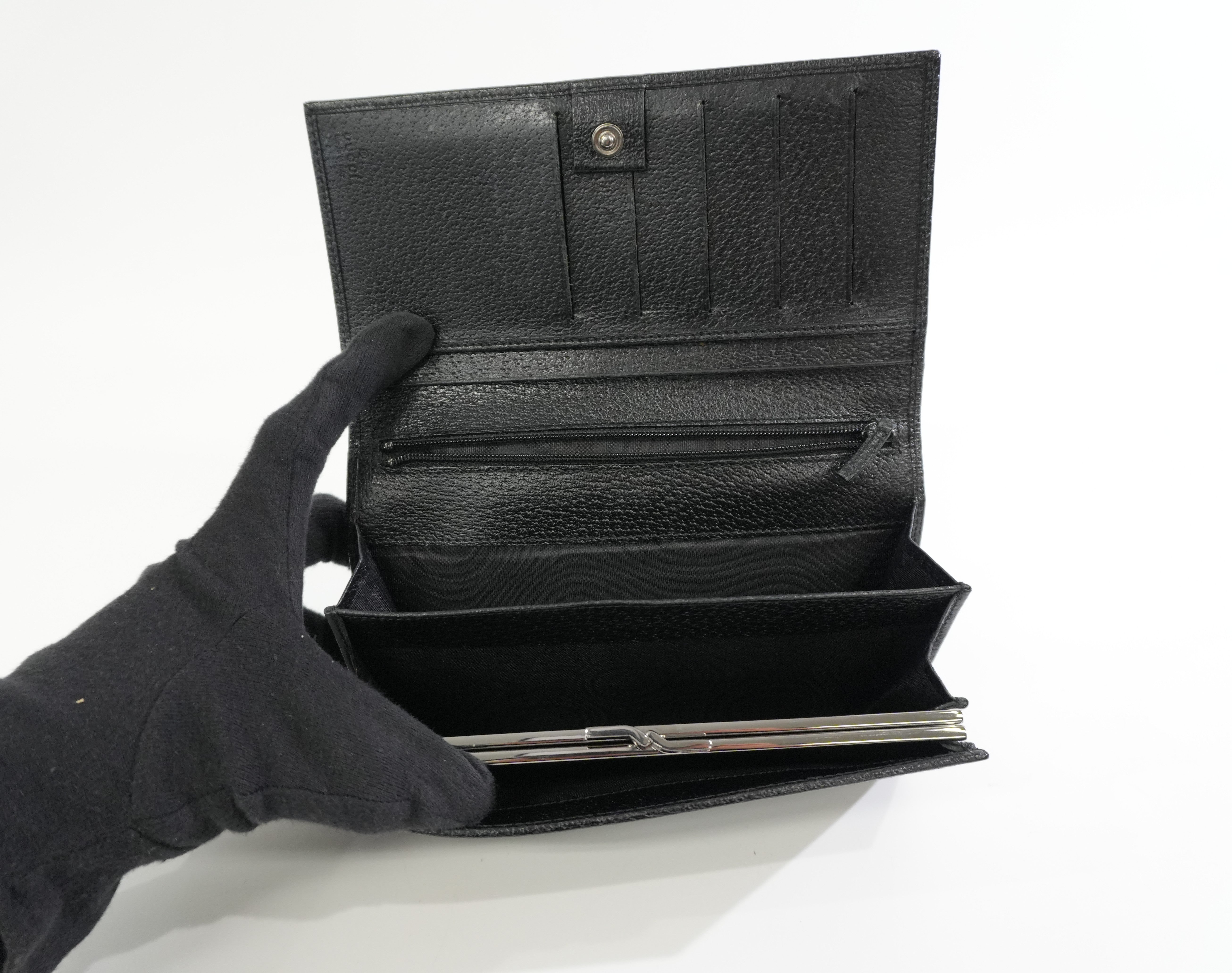 Pre-owned Gucci Canvas Long Wallet Black