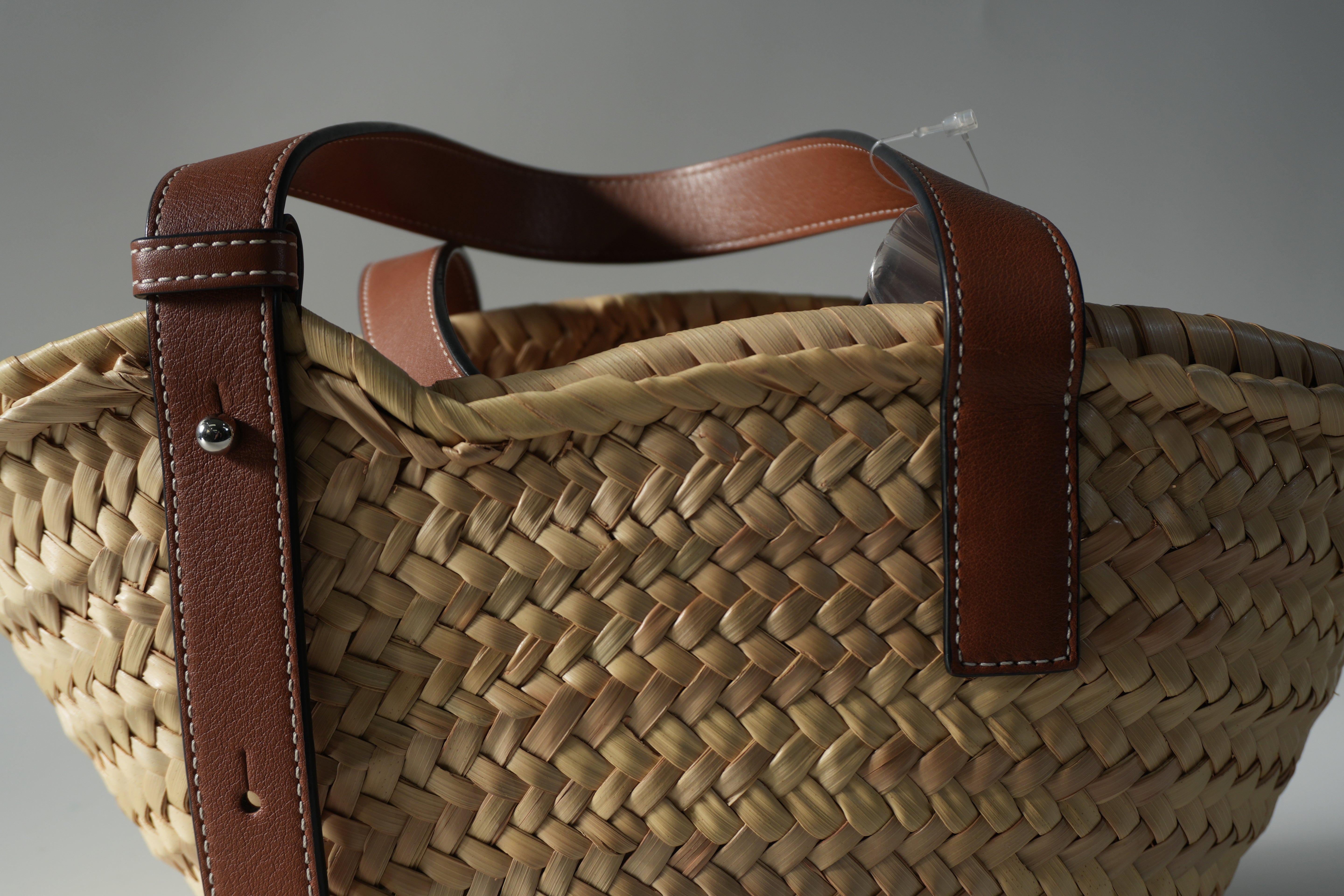 Pre-owned Loewe Raffia Small Anagram Basket Handbag Brown