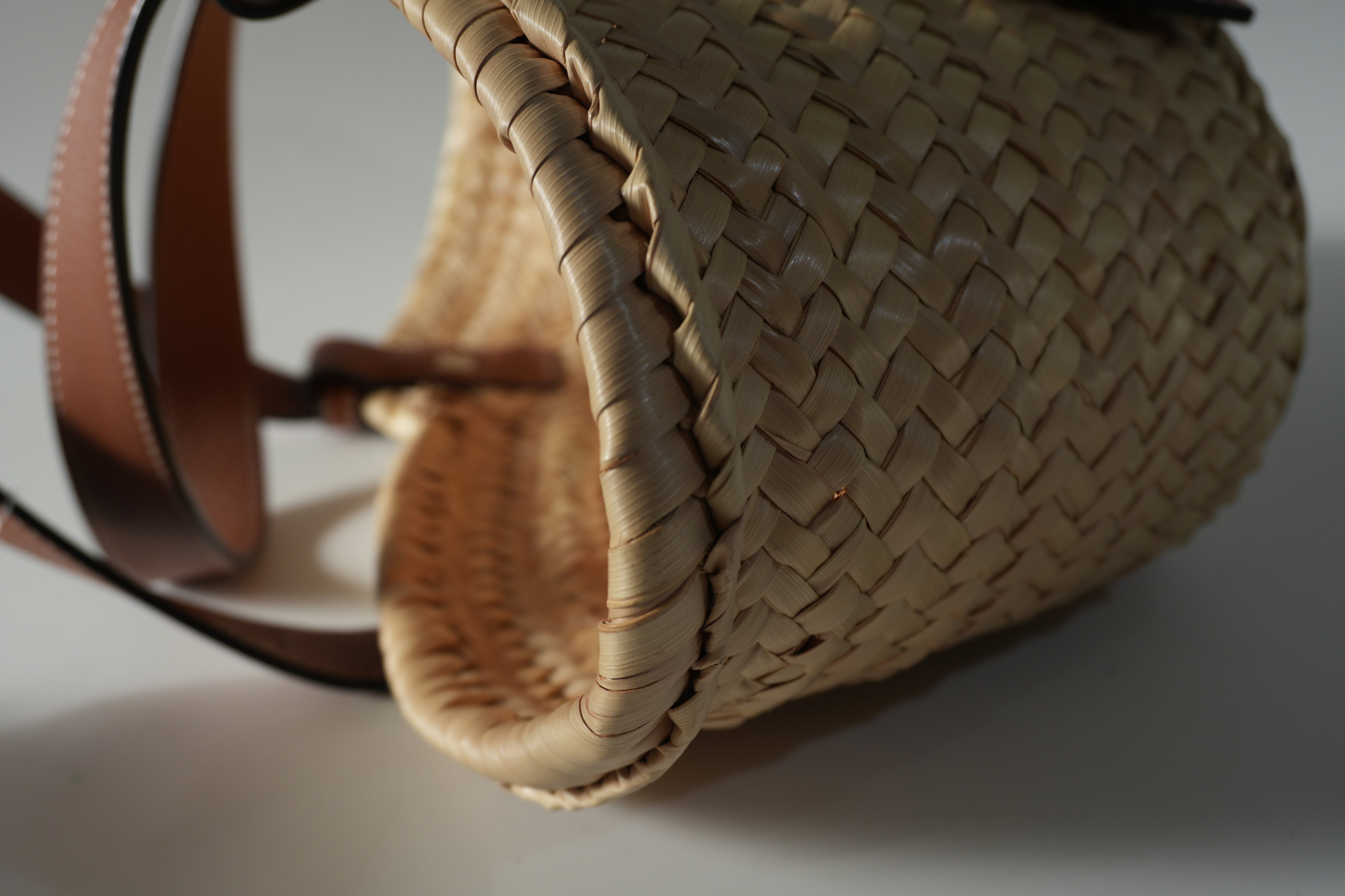 Pre-owned Loewe Raffia Small Anagram Basket Handbag Brown