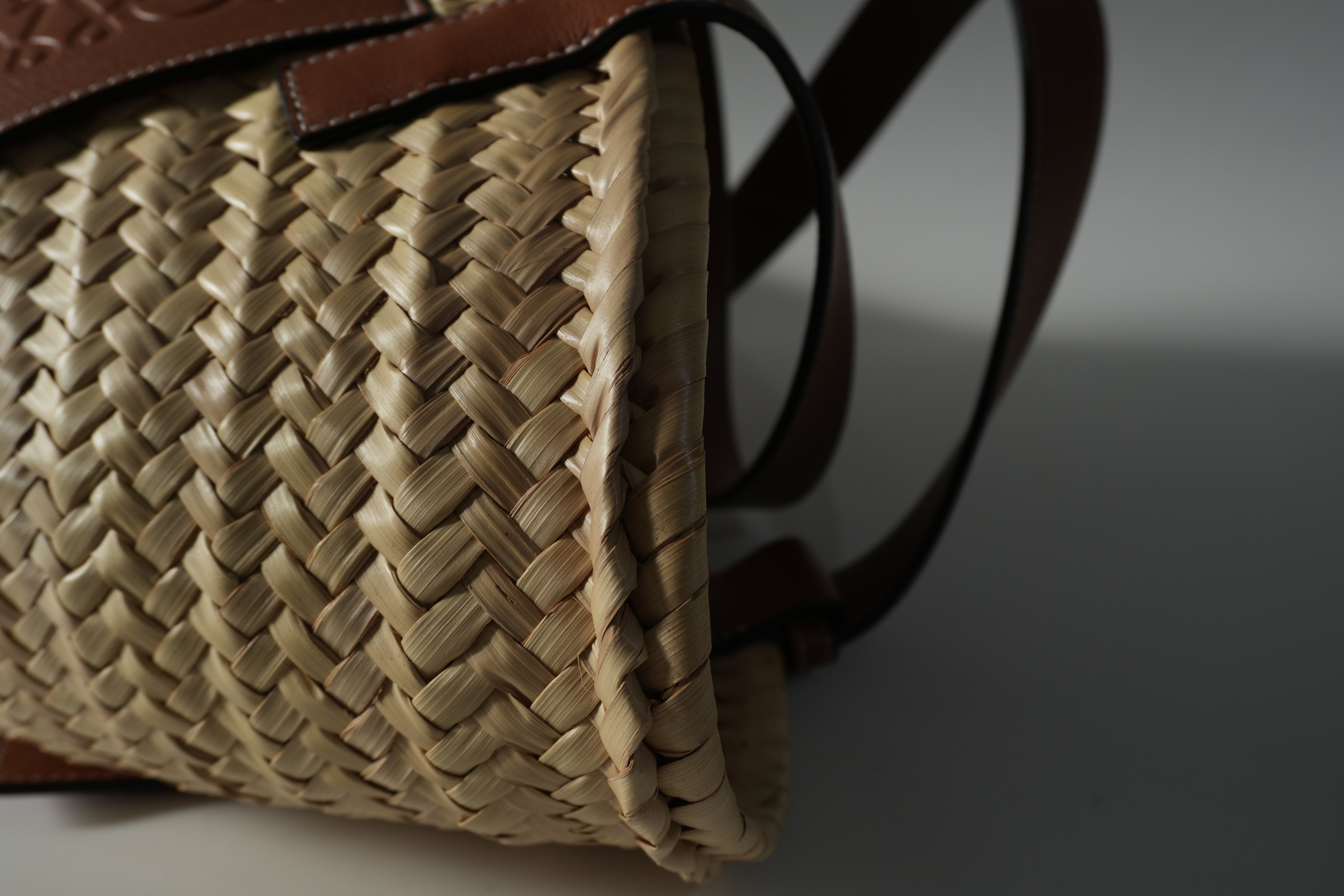 Pre-owned Loewe Raffia Small Anagram Basket Handbag Brown