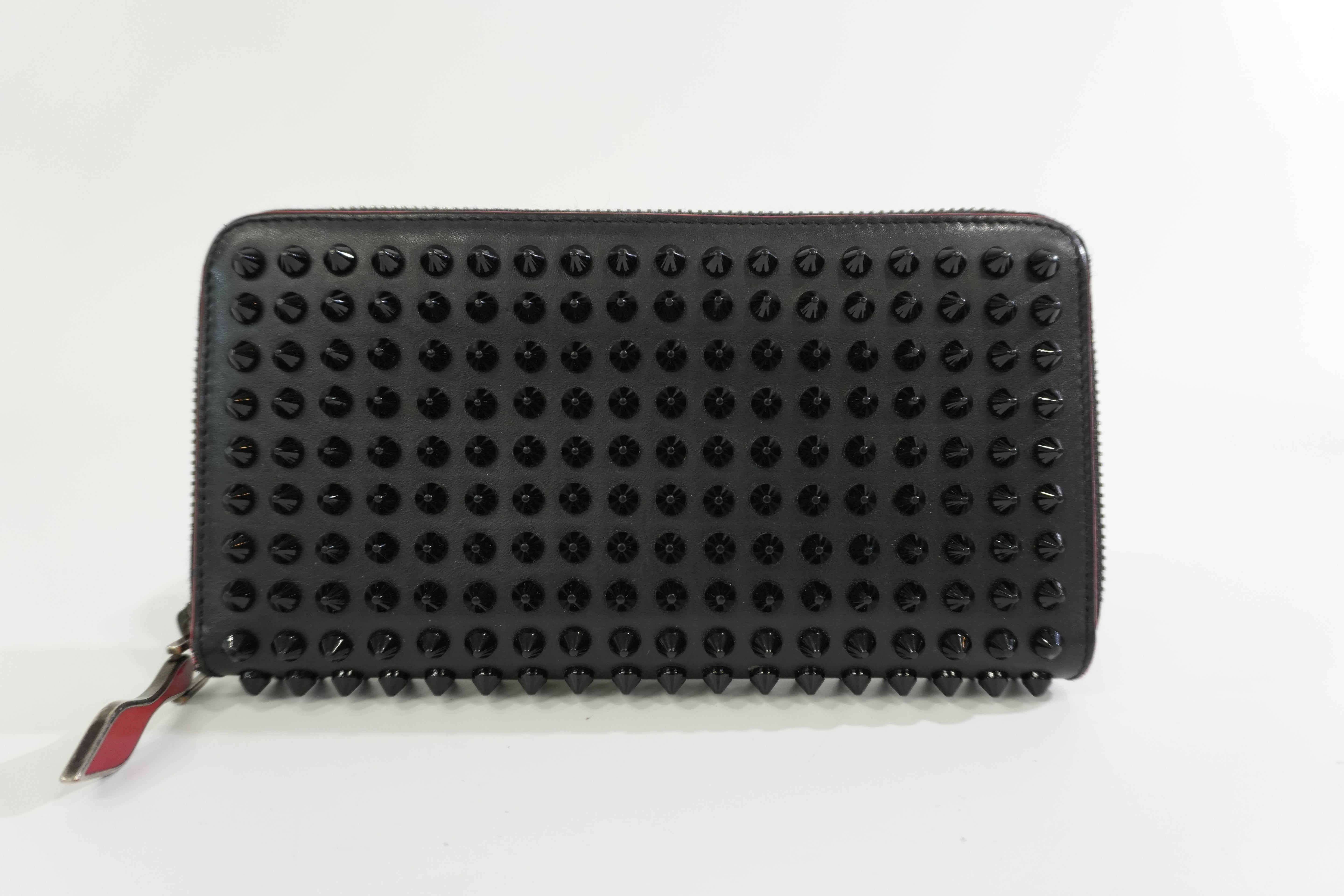 Pre-owned Christian Louboutin Leather Studded Long Wallet Black