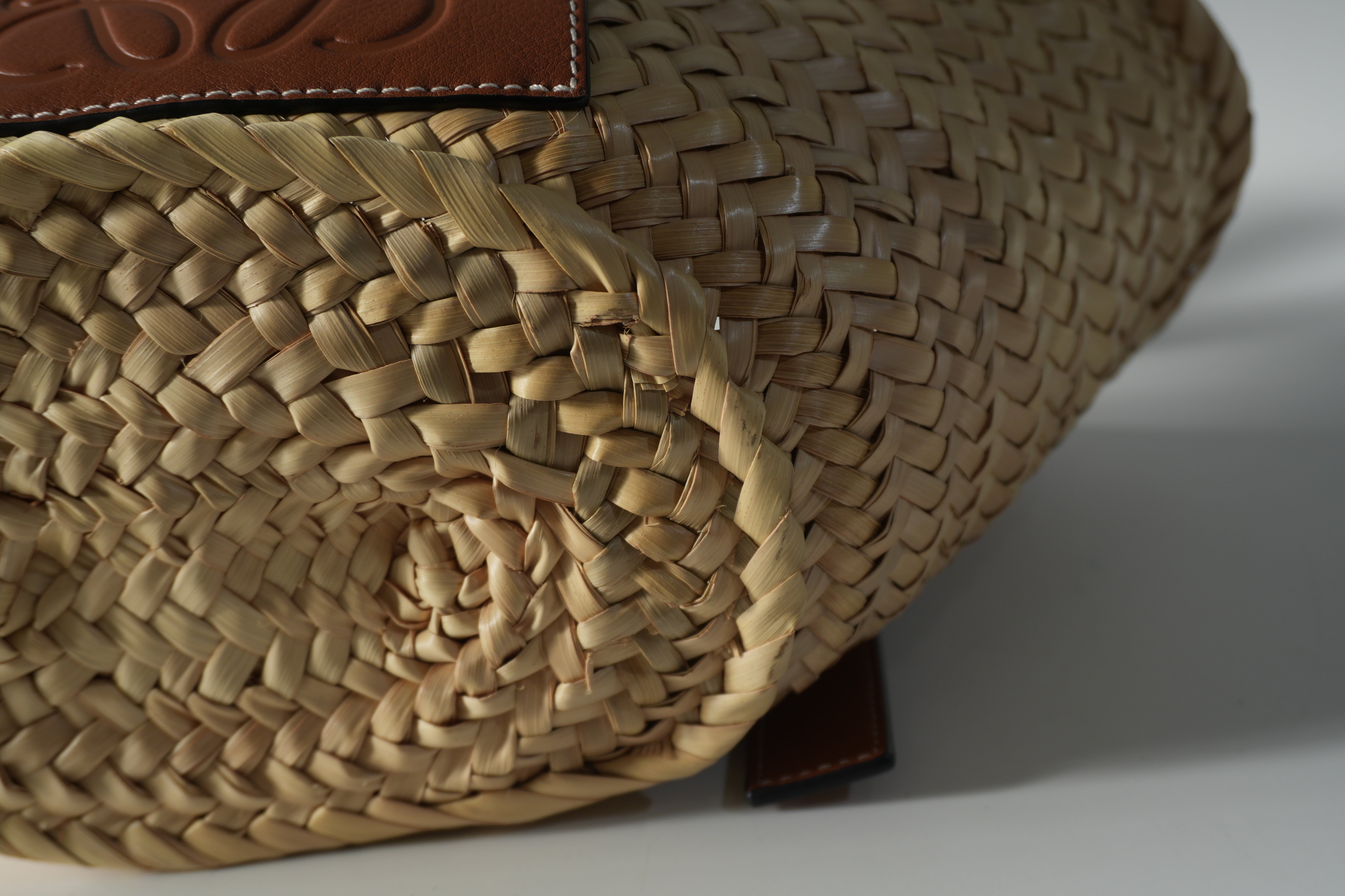 Pre-owned Loewe Raffia Small Anagram Basket Handbag Brown