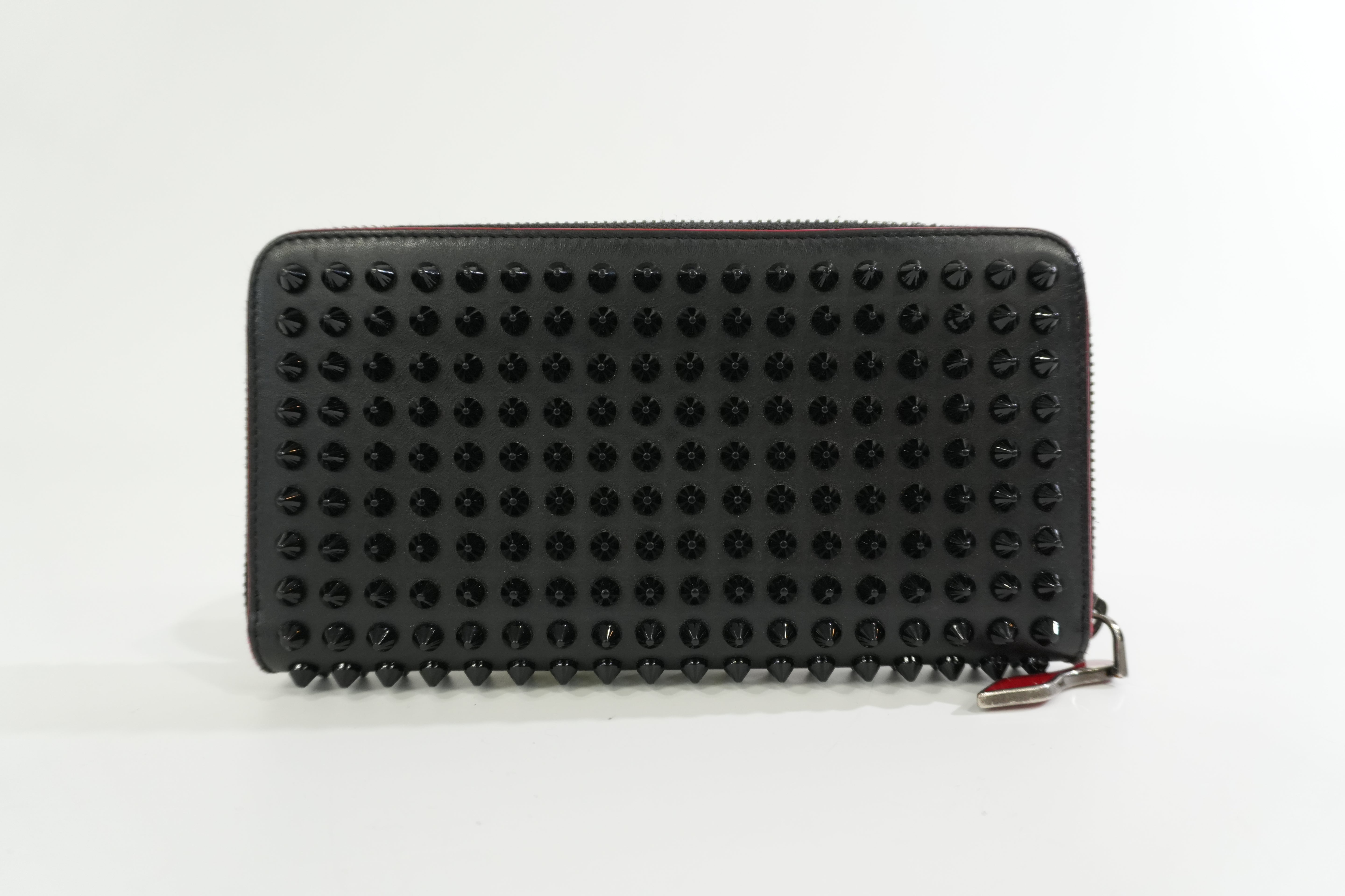 Pre-owned Christian Louboutin Leather Studded Long Wallet Black