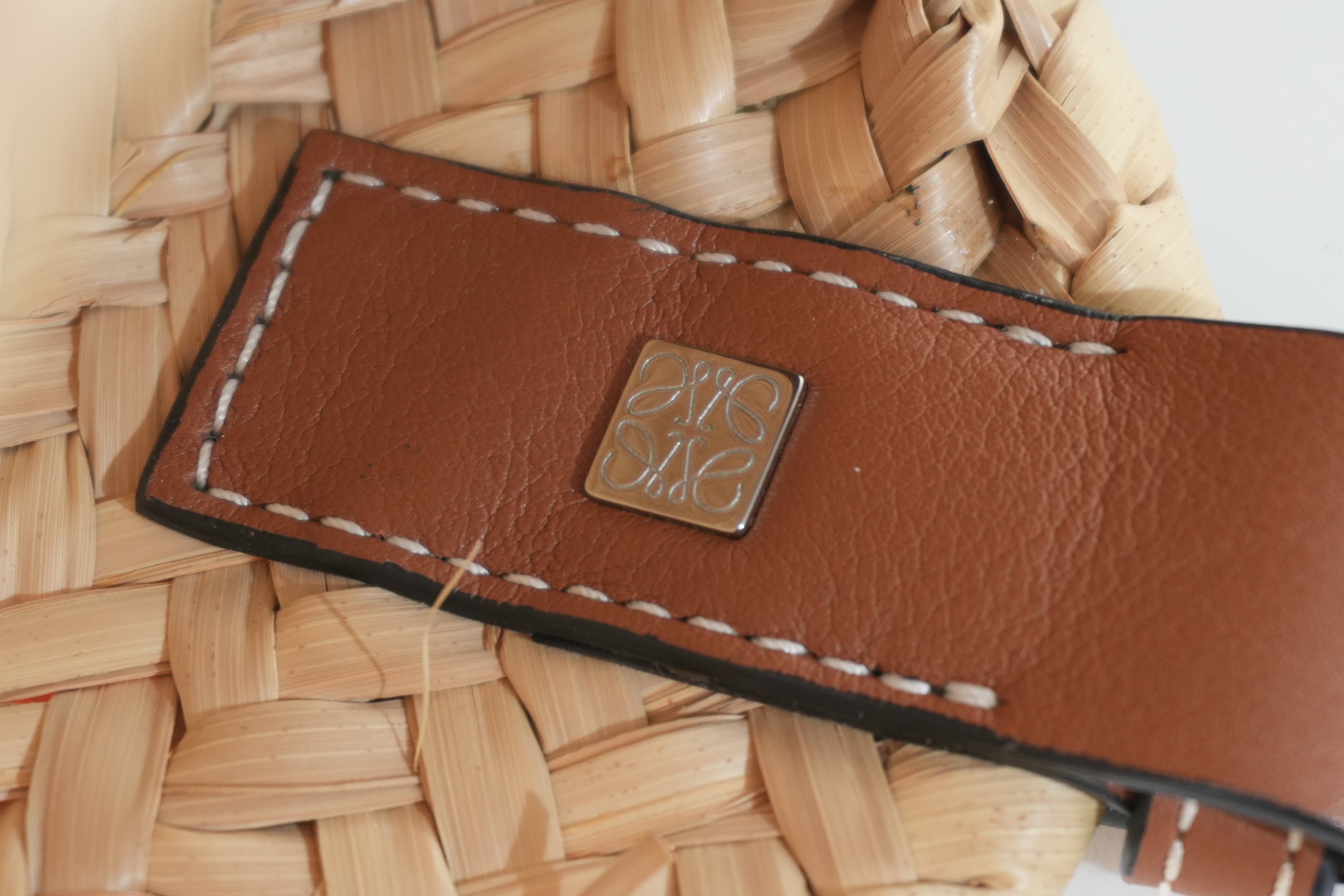 Pre-owned Loewe Raffia Small Anagram Basket Handbag Brown