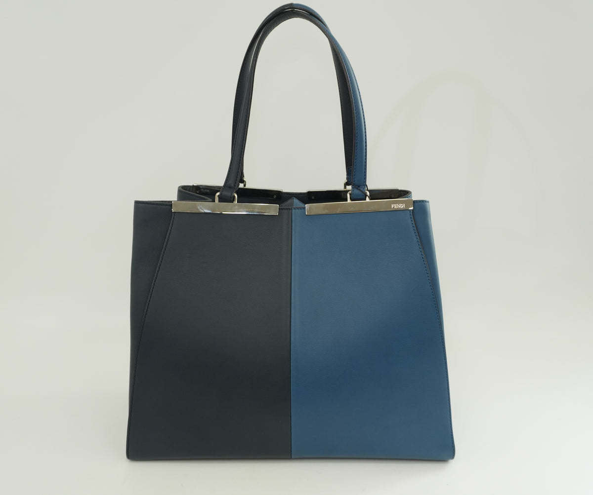 Pre-Owned Fendi Bicolor Vitello Elite 3 Jours Tote Bag Blue